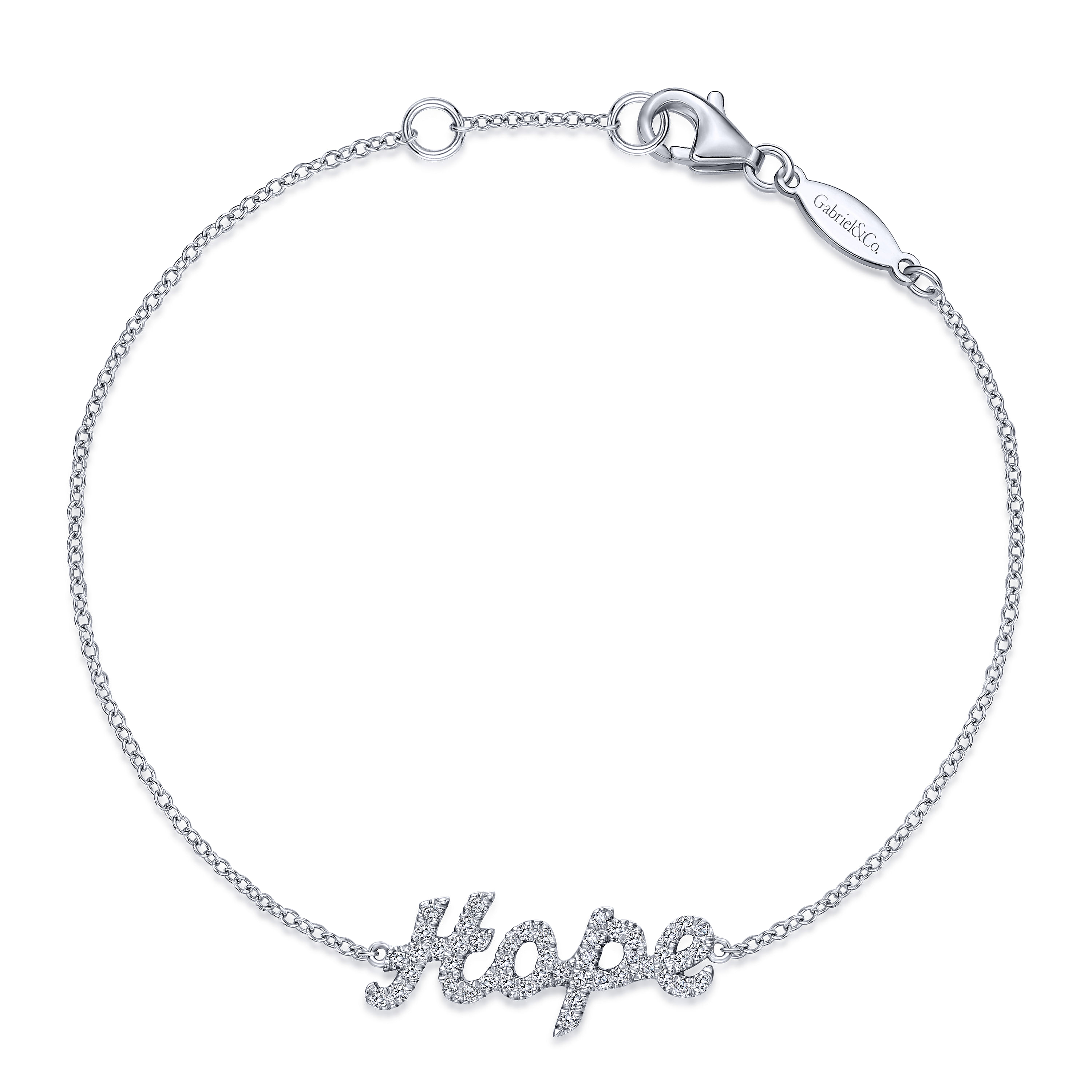 14K White Gold Chain Bracelet with Diamond Pave HOPE