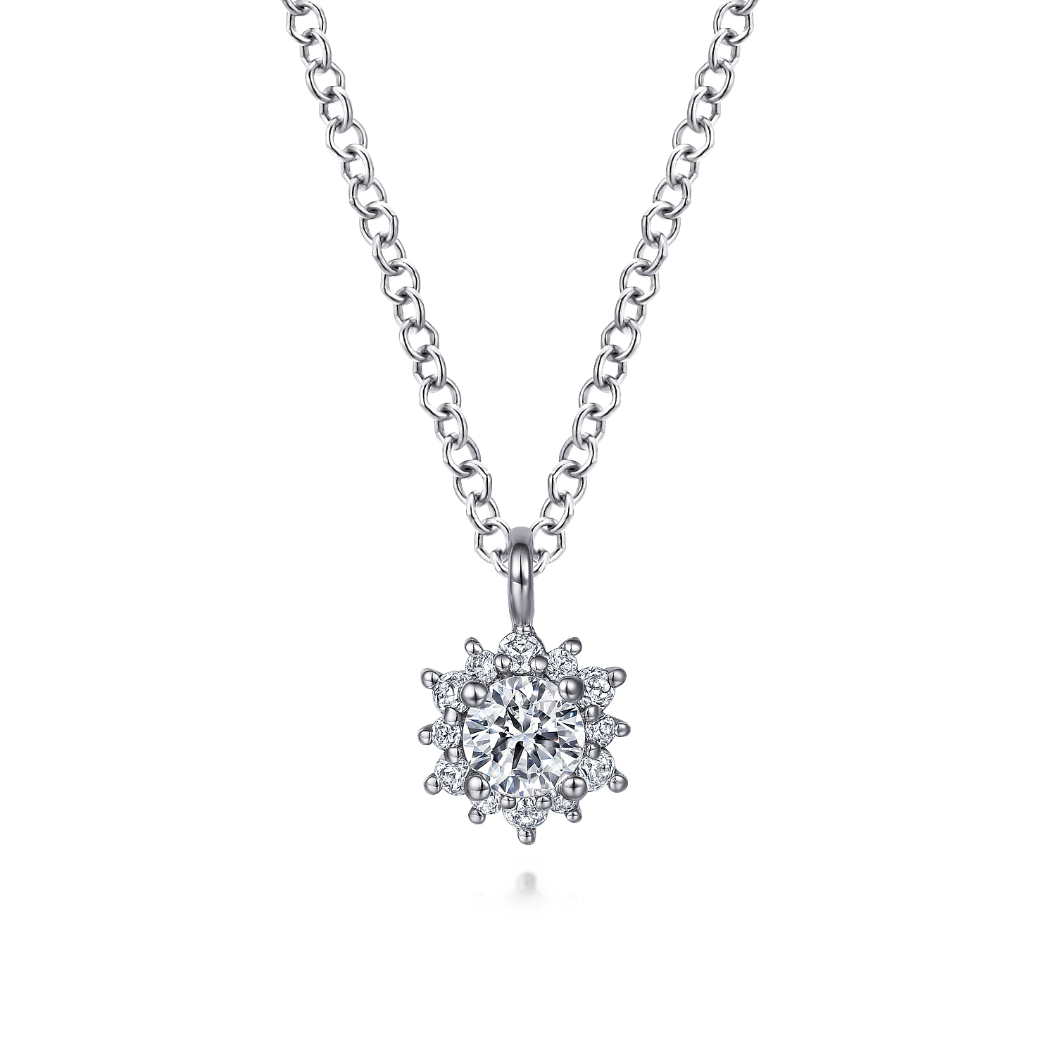 14K White Gold Diamond Classic Pendant Necklace