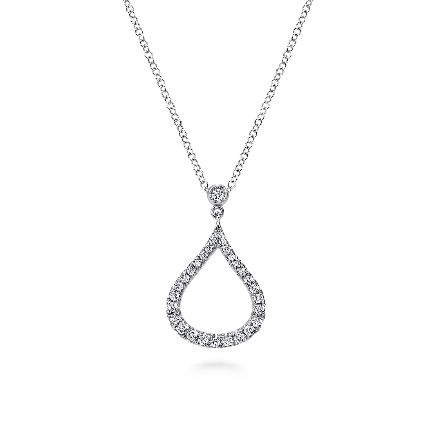 14K White Gold Diamond Pave Teardrop Pendant Necklace