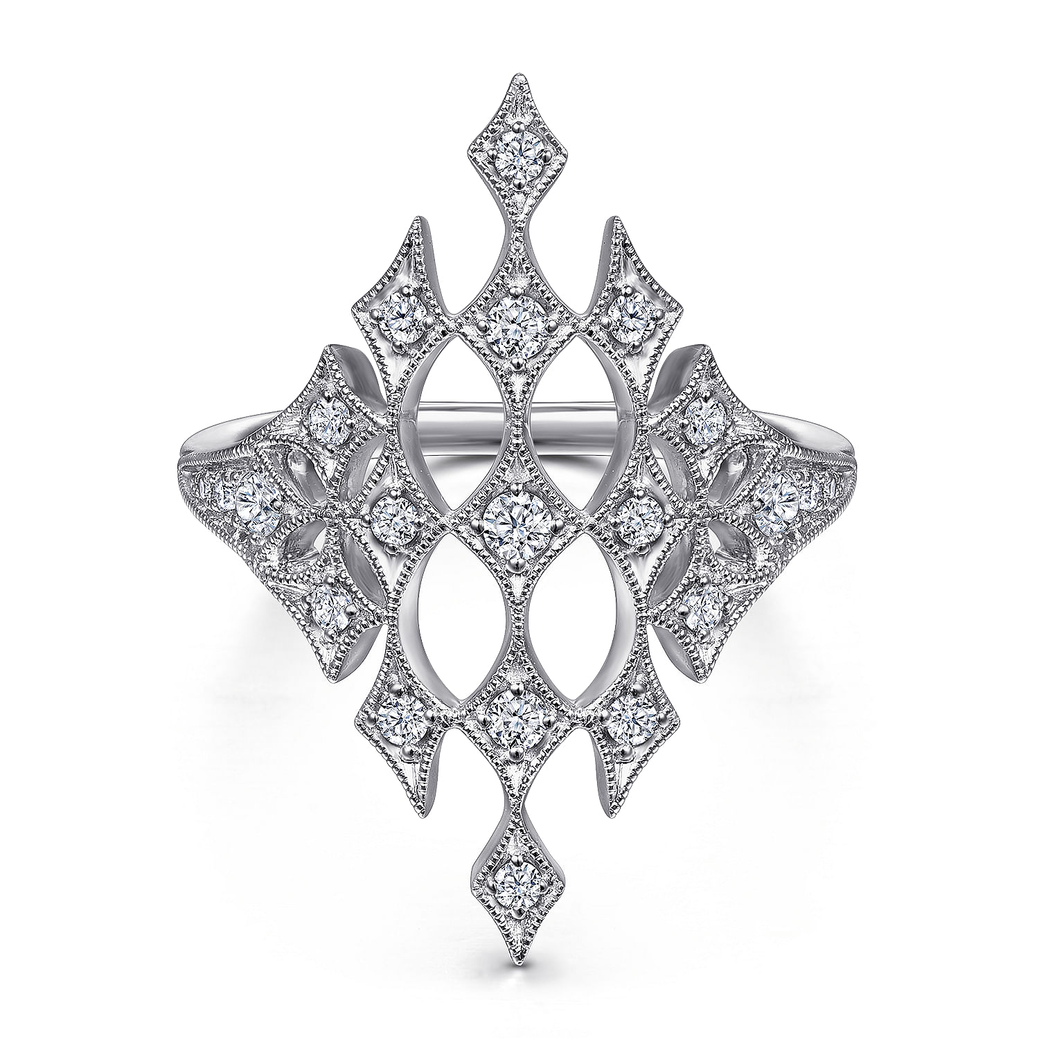 14K White Gold Geometric Rhombus Diamond Ring