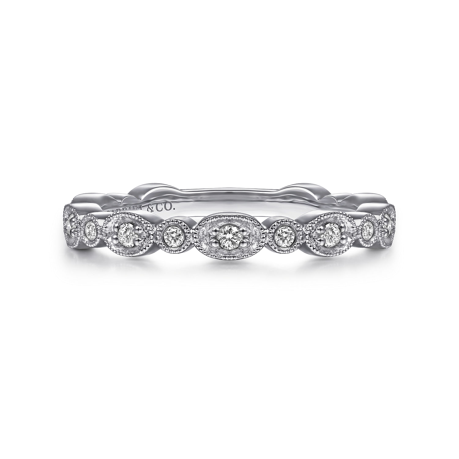 14K White Gold Graduating Station Diamond Stackable Ring