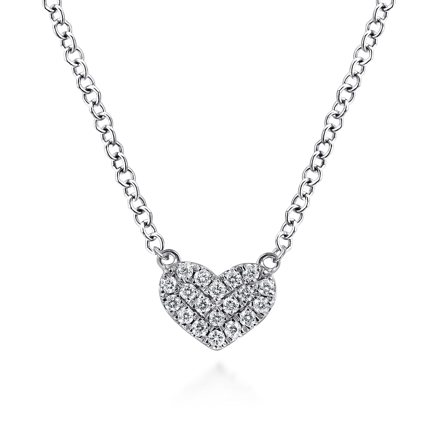 14K White Gold Pave Diamond Pendant Heart Necklace