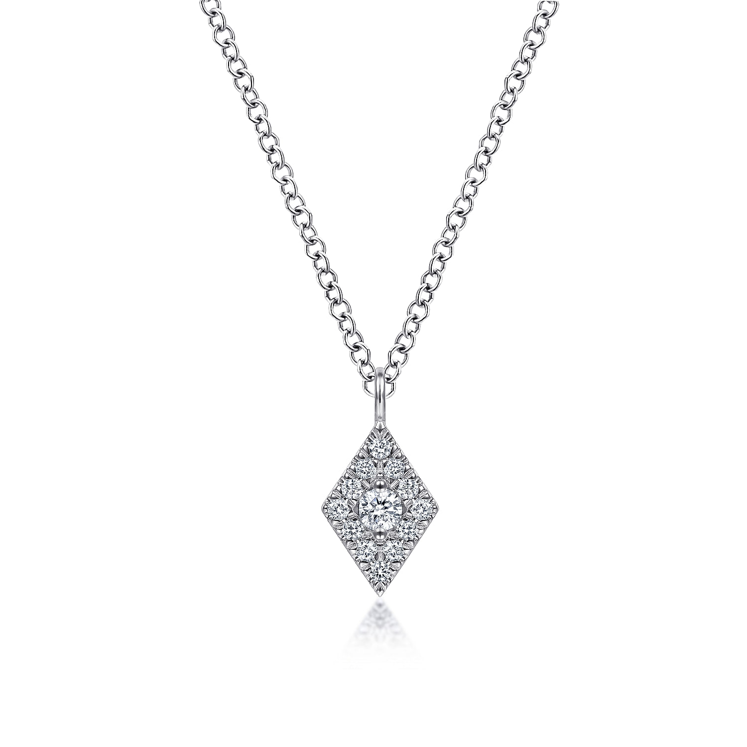14K White Gold Pave Diamond Pendant Necklace