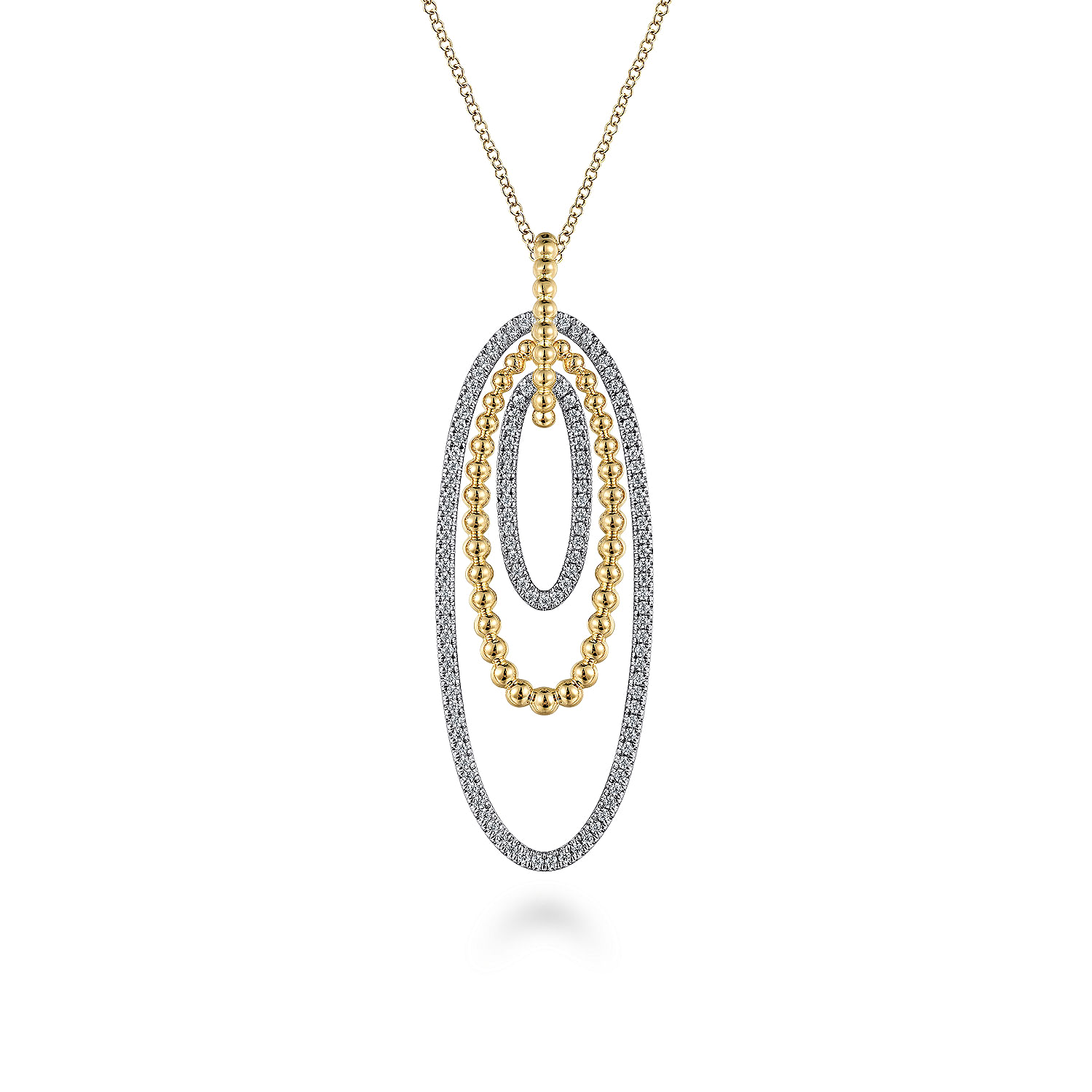 14K White-Yellow Gold Multi Oval Bujukan Diamond Pendant Necklace