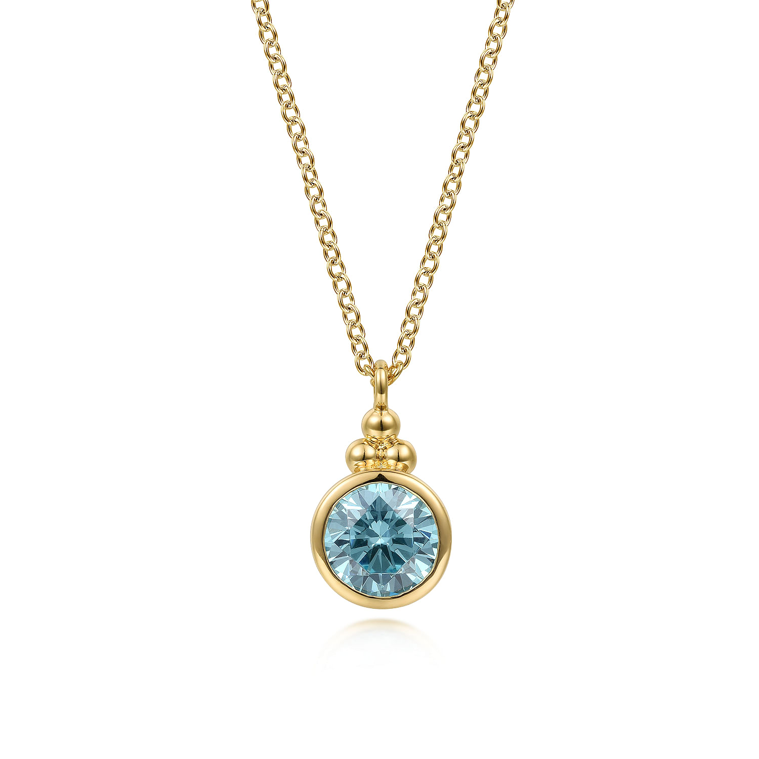 14K Yellow Gold Blue Topaz Bujukan Drop Pendant Necklace