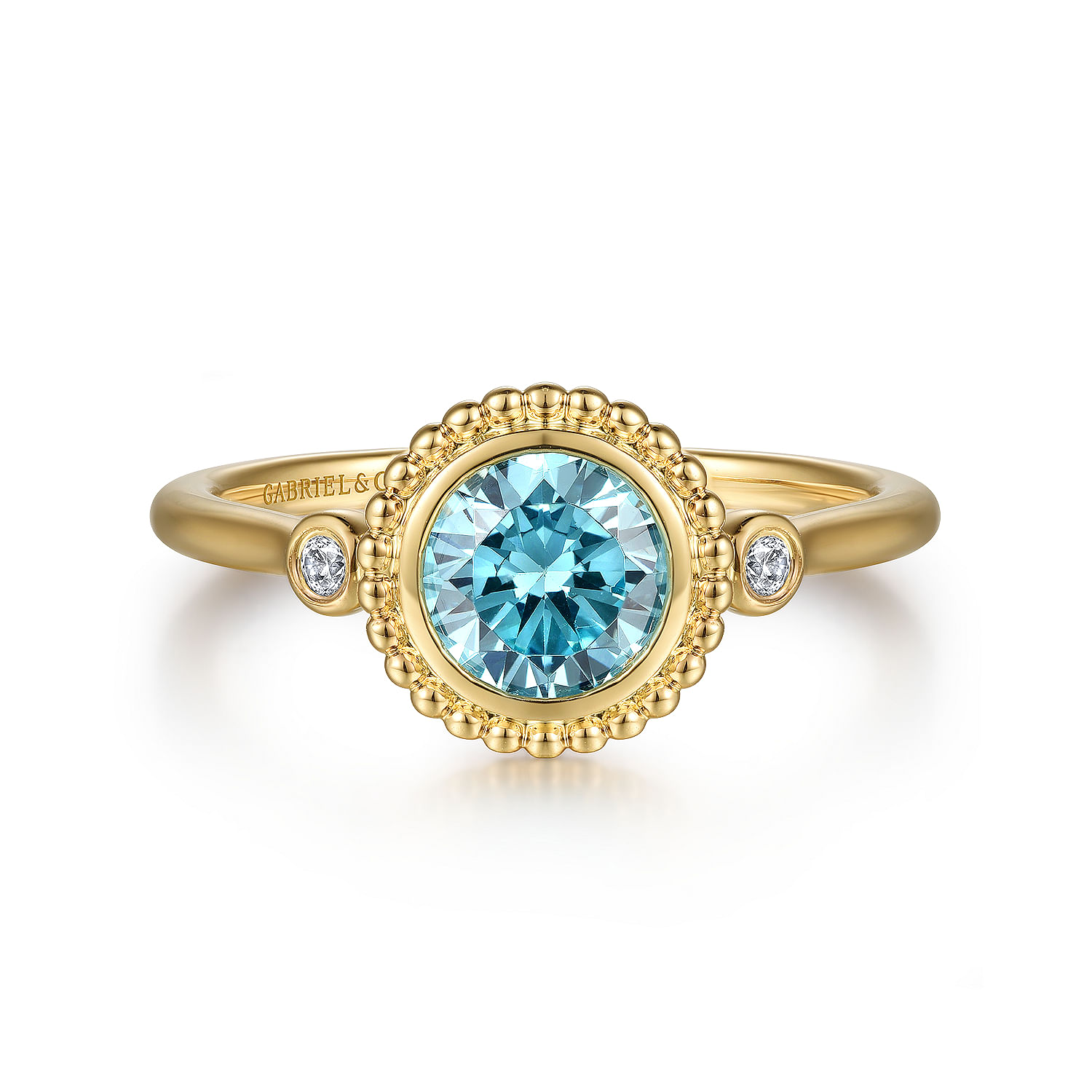 14K Yellow Gold Blue Topaz and Diamond Bujukan Ring