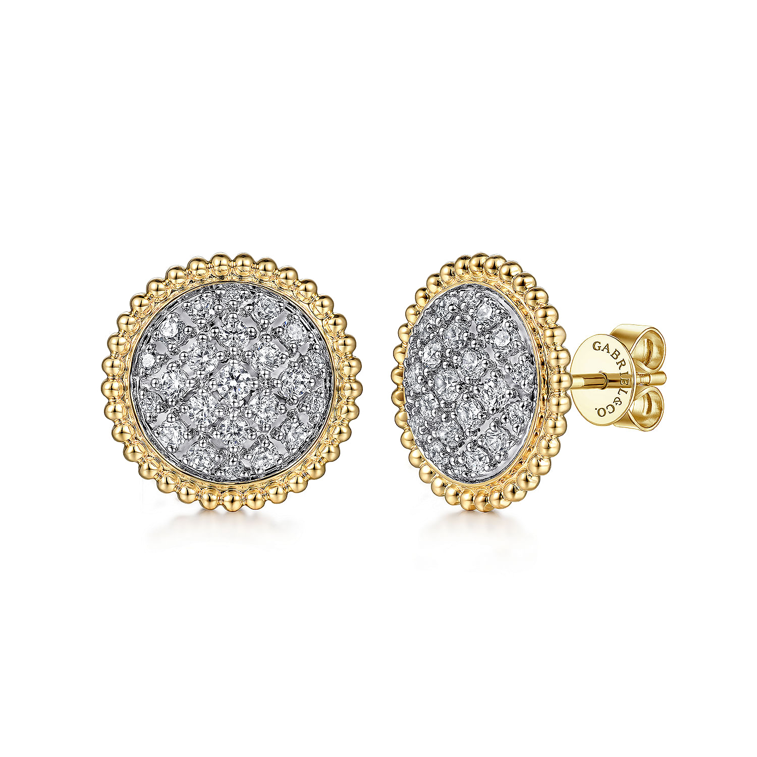 14K Yellow Gold Bujukan Pave Diamond Stud Earrings