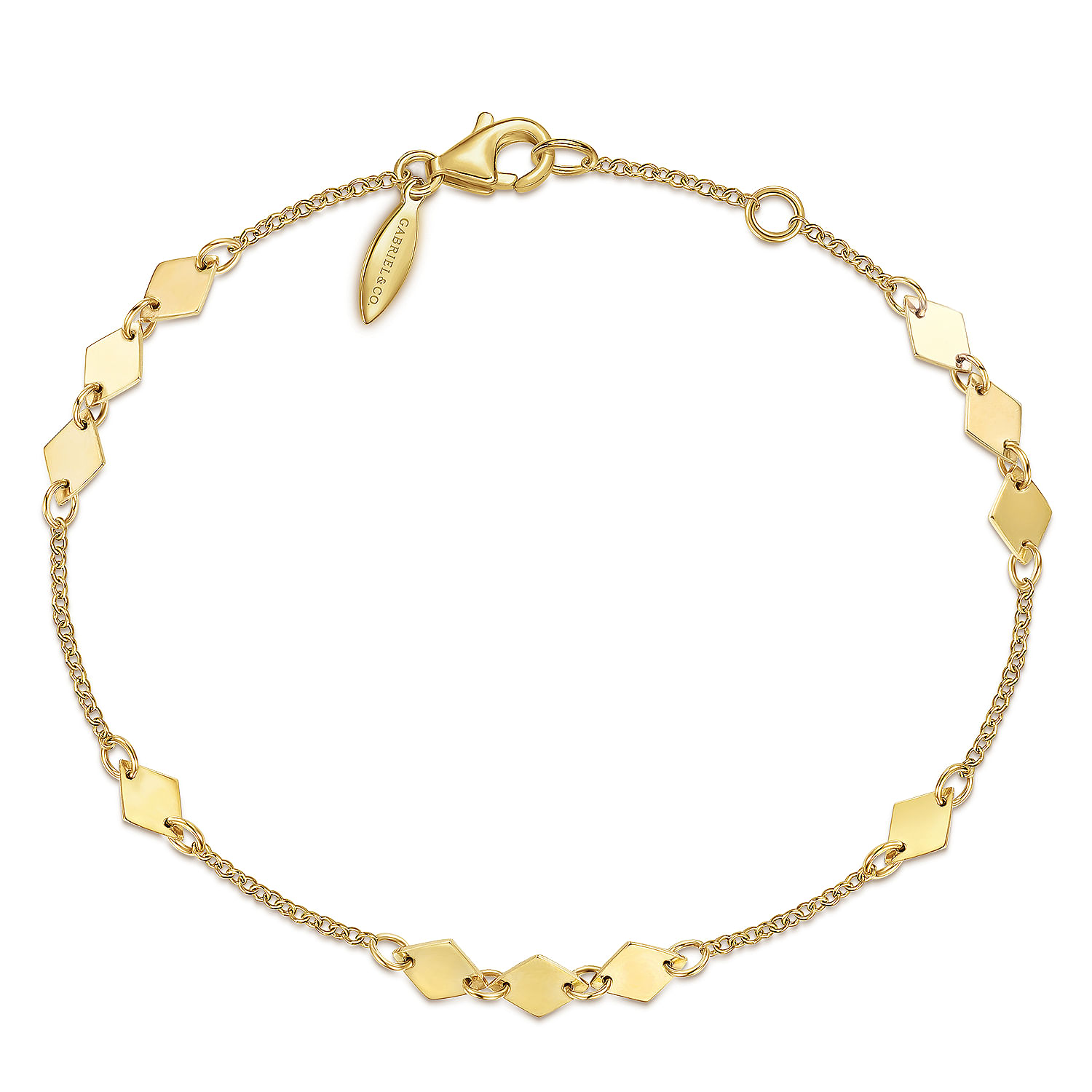 14K Yellow Gold Chain Bracelet with Flat Rhombus Stations