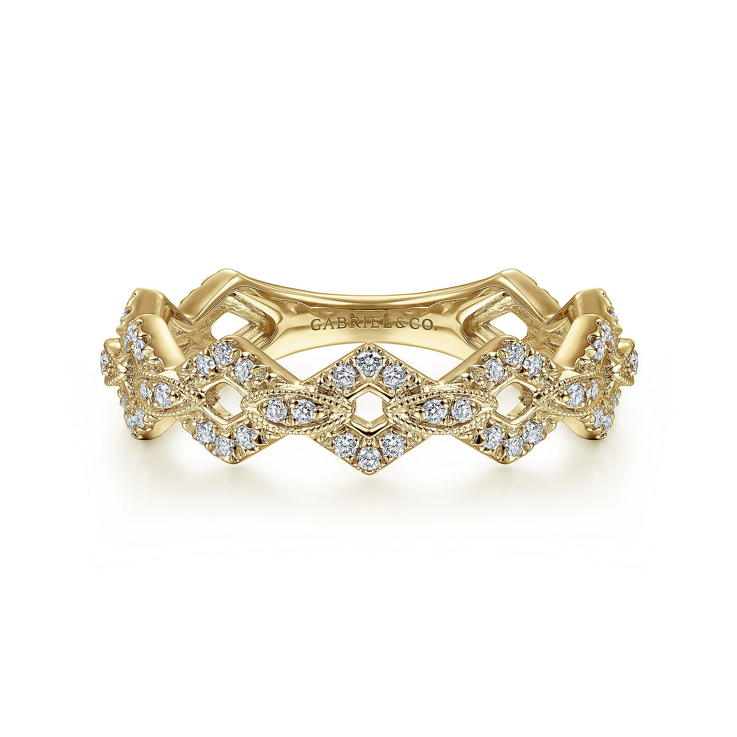 14K Yellow Gold Chain Link Stackable Diamond Ring