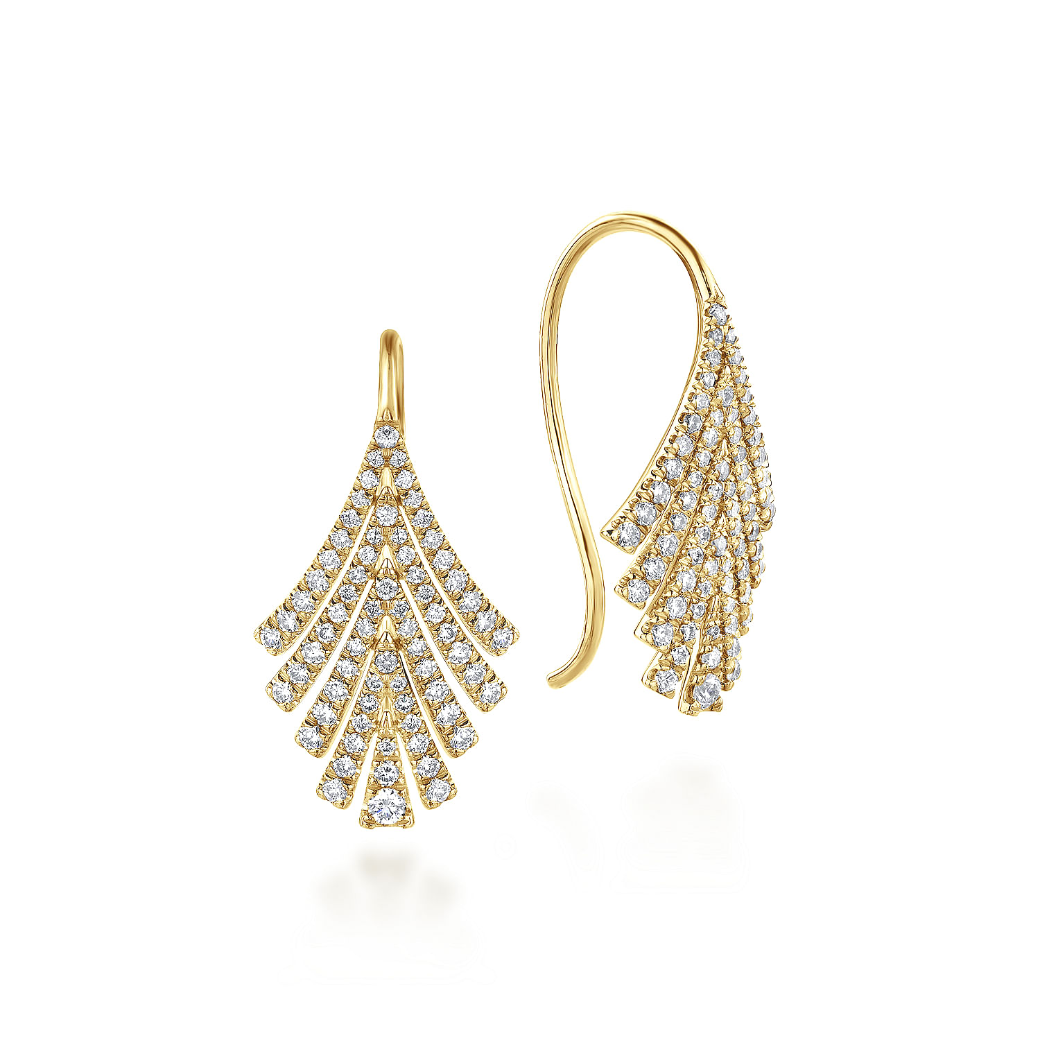 14K Yellow Gold Diamond Fan Earrings
