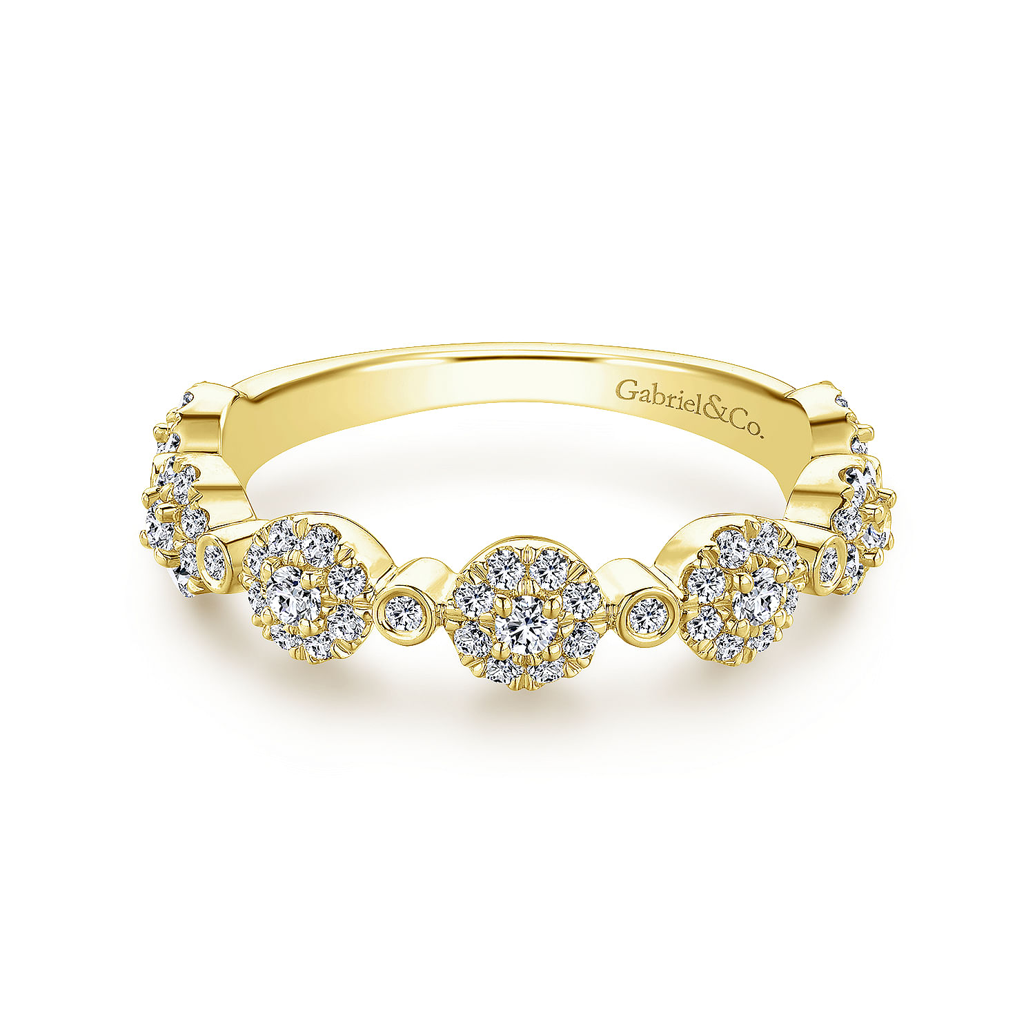 14K Yellow Gold Diamond Pave Station Stackable Ring