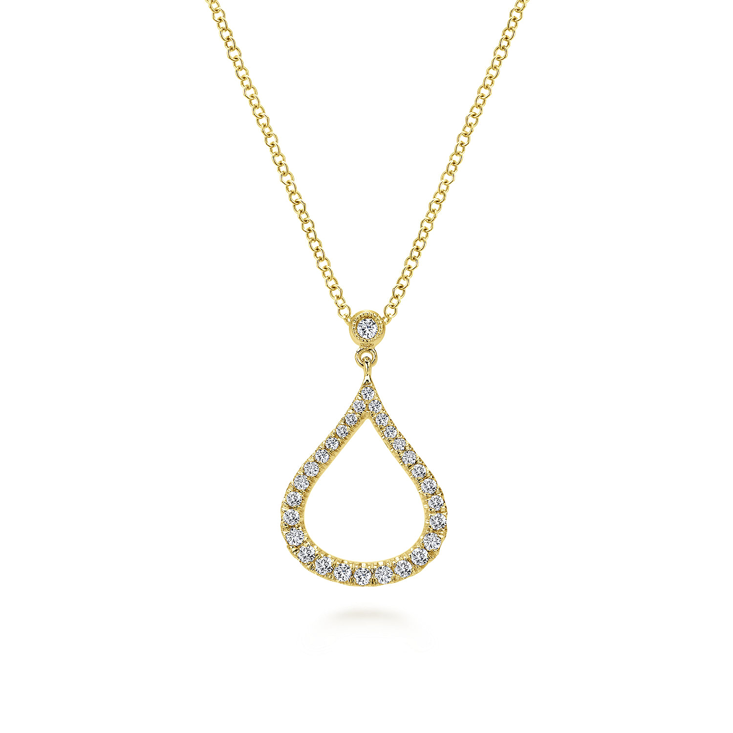 14K Yellow Gold Diamond Pave Teardrop Pendant Necklace