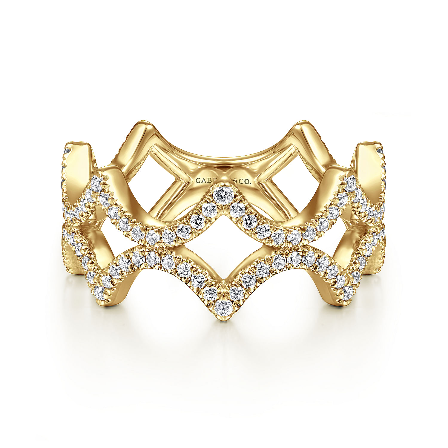 14K Yellow Gold Open Triangular Diamond Ring