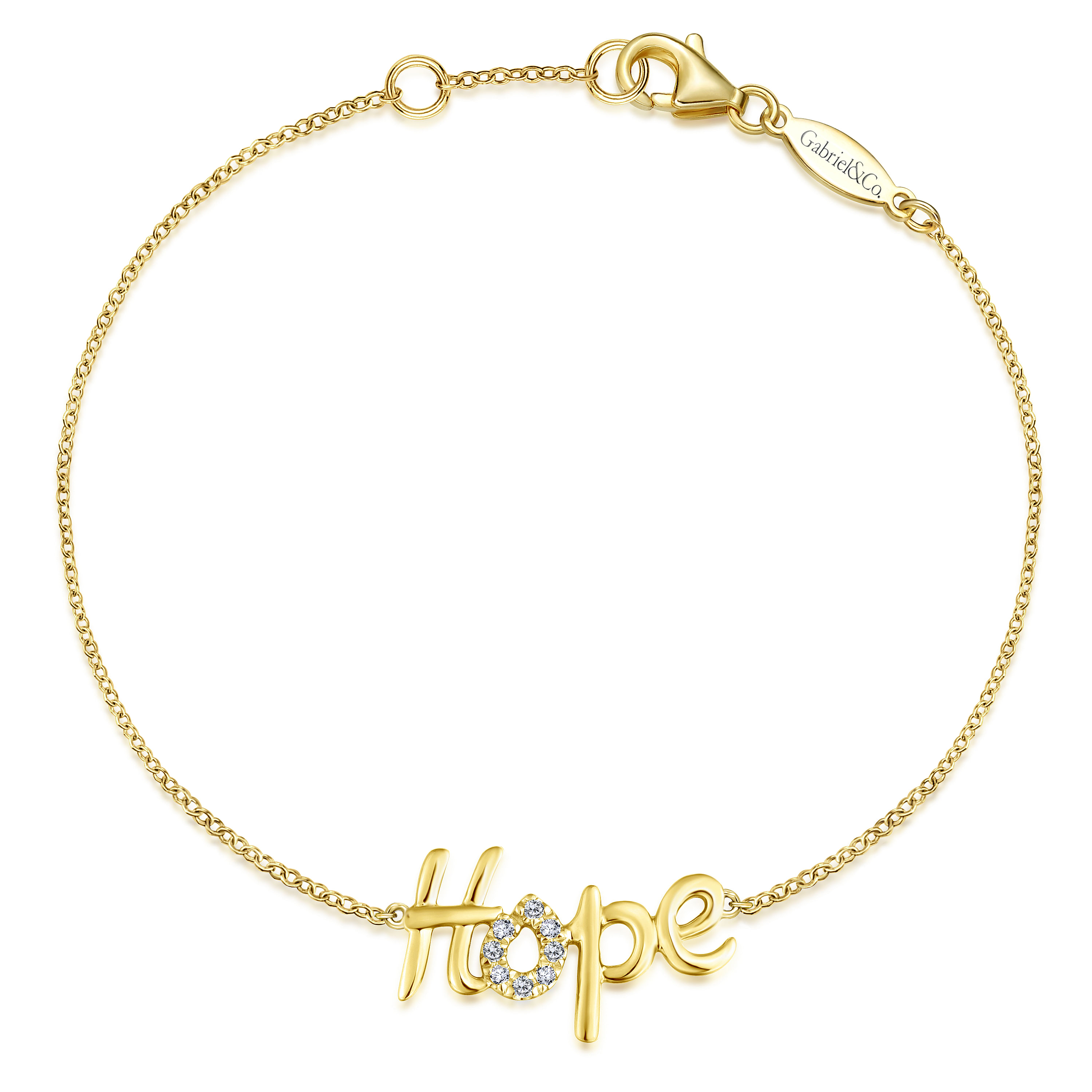 14K Yellow Gold Pave Diamond Hope Bracelet