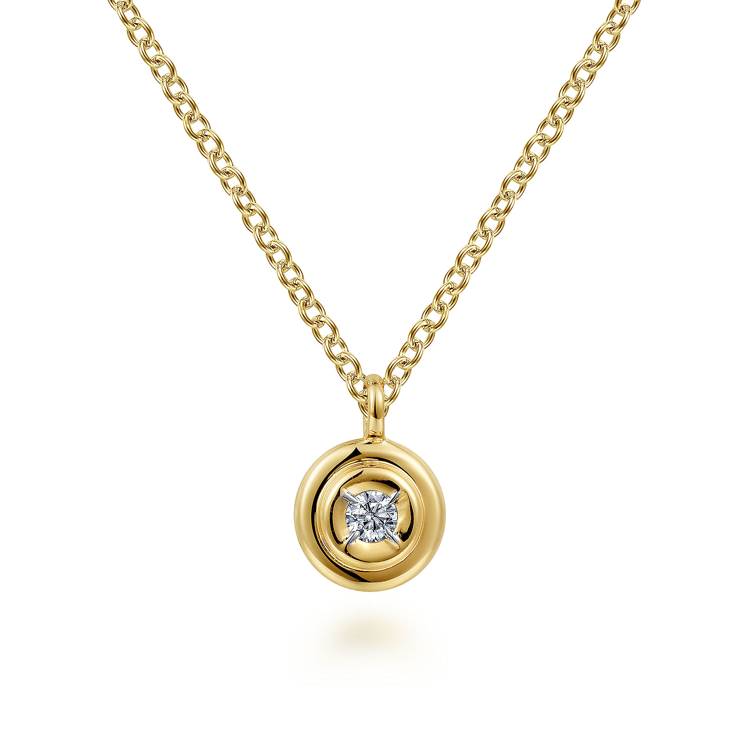 14K Yellow Gold Round Diamond Pendant Necklace