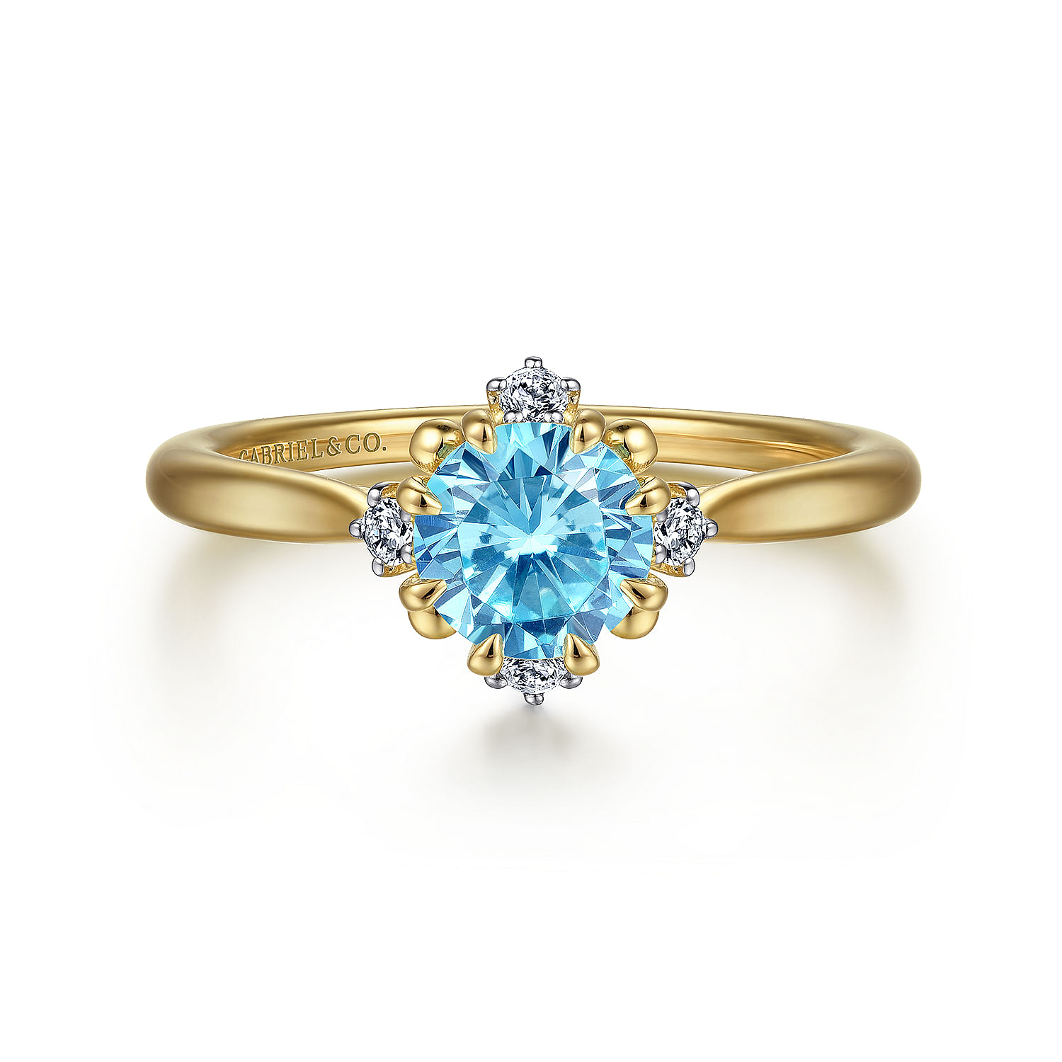14K Yellow Gold Swiss Blue Topaz and Diamond Floral Ring