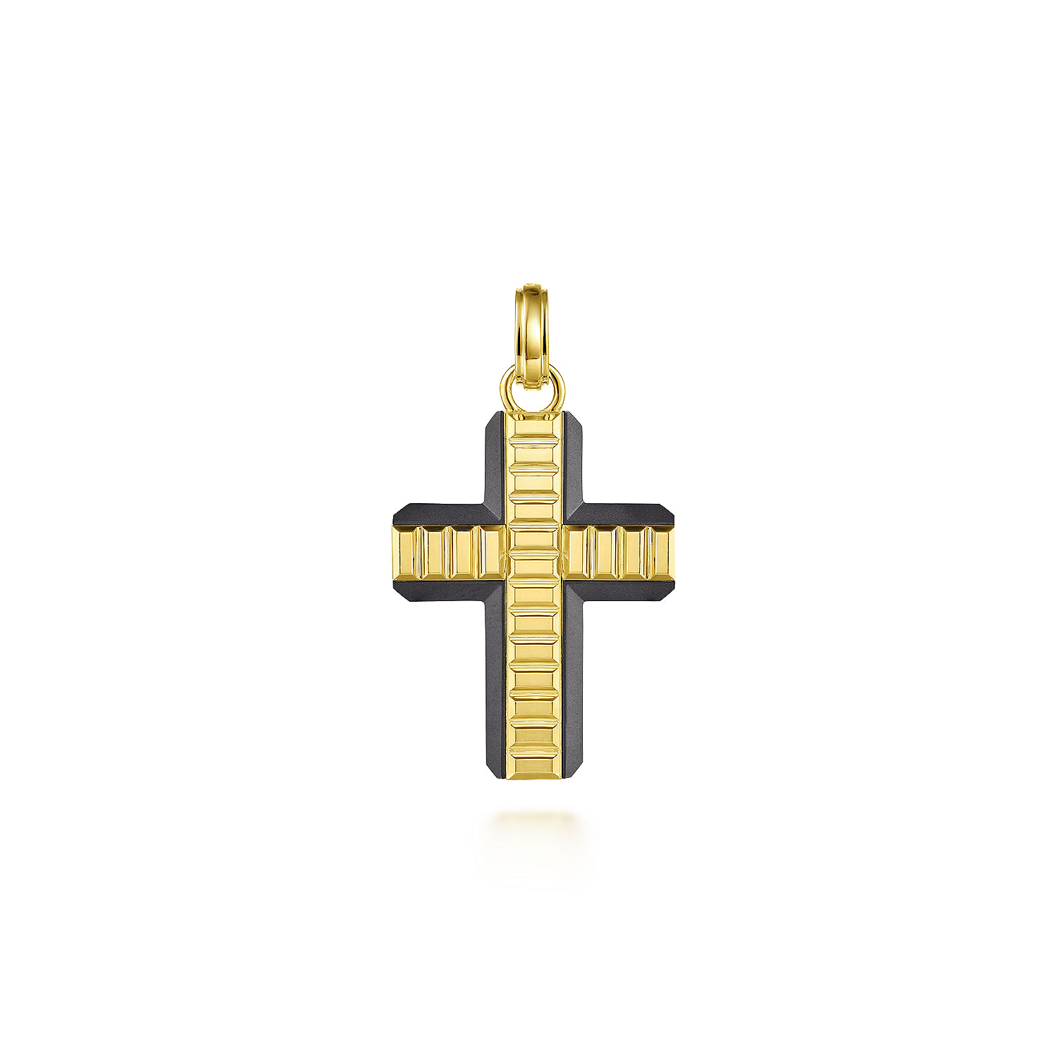 14K Yellow Gold   Titanium Cross Mens Pendant