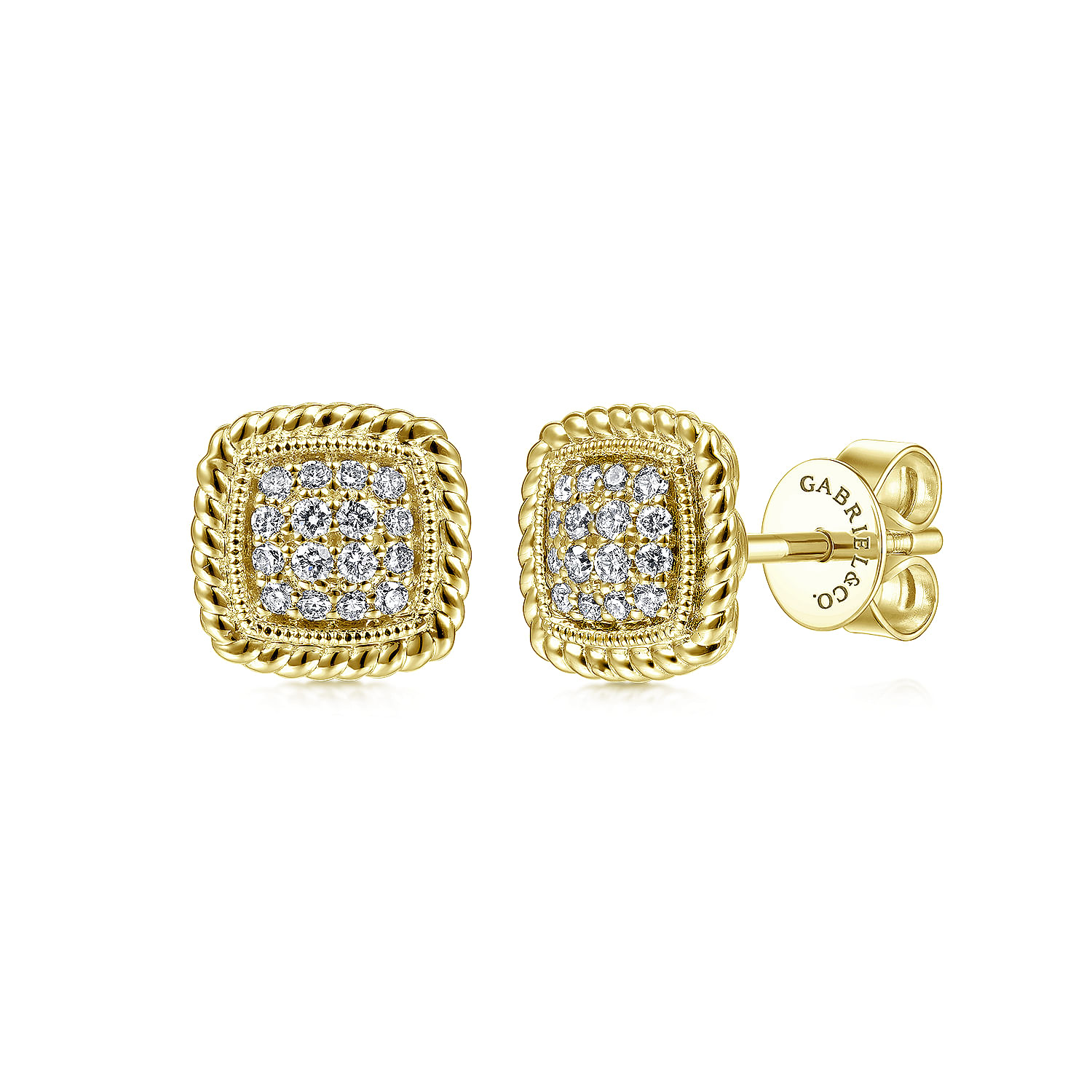 14K Yellow Gold Twisted Cluster Diamond Stud Earrings