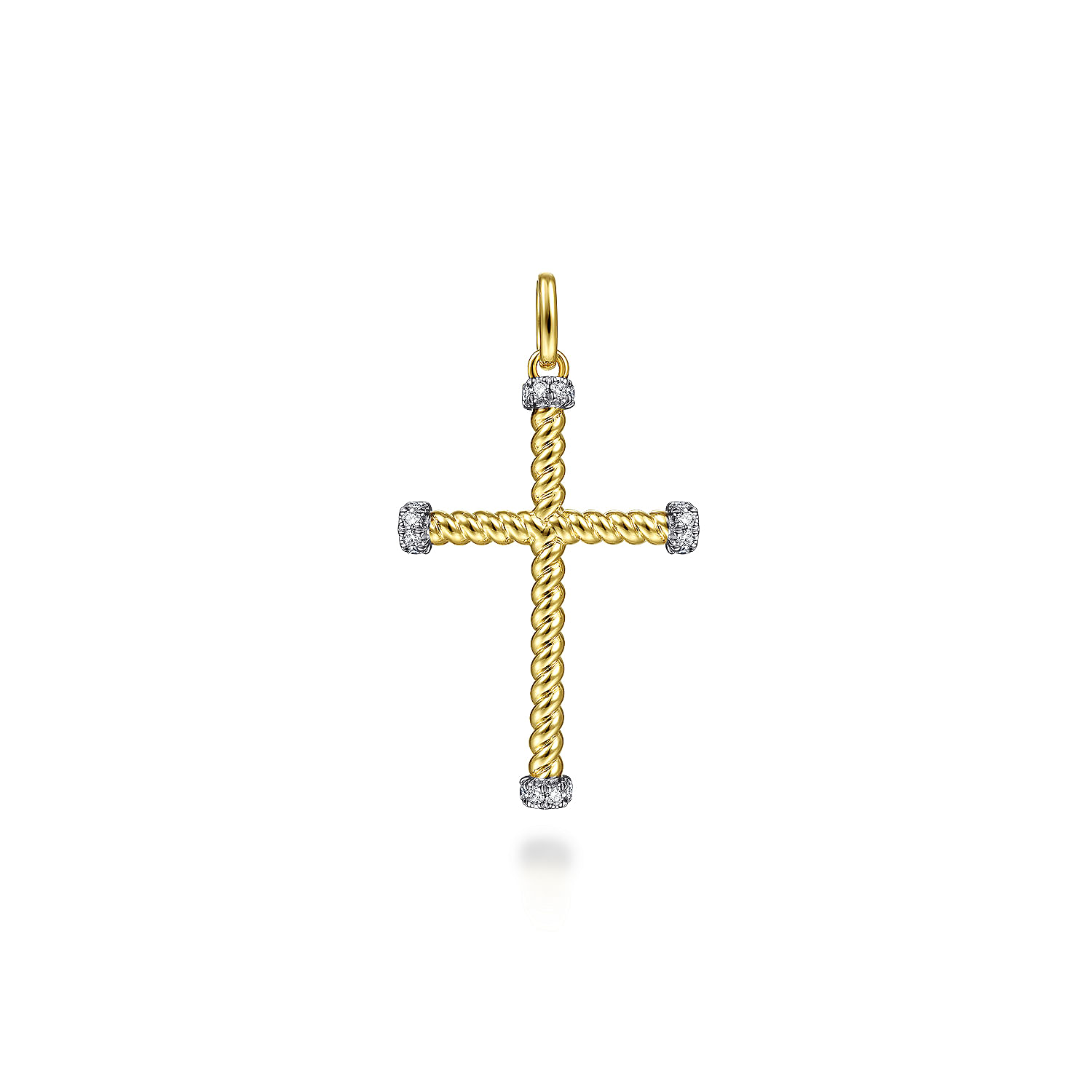 14K Yellow Gold Twisted Rope Cross Pendant with Diamonds