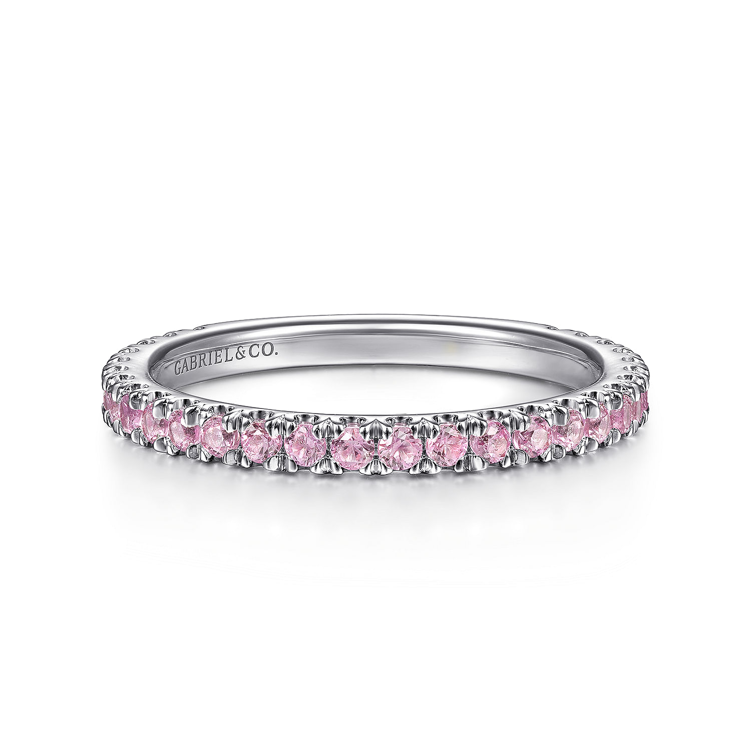 14k White Gold Pink Sapphire Stackable Ring