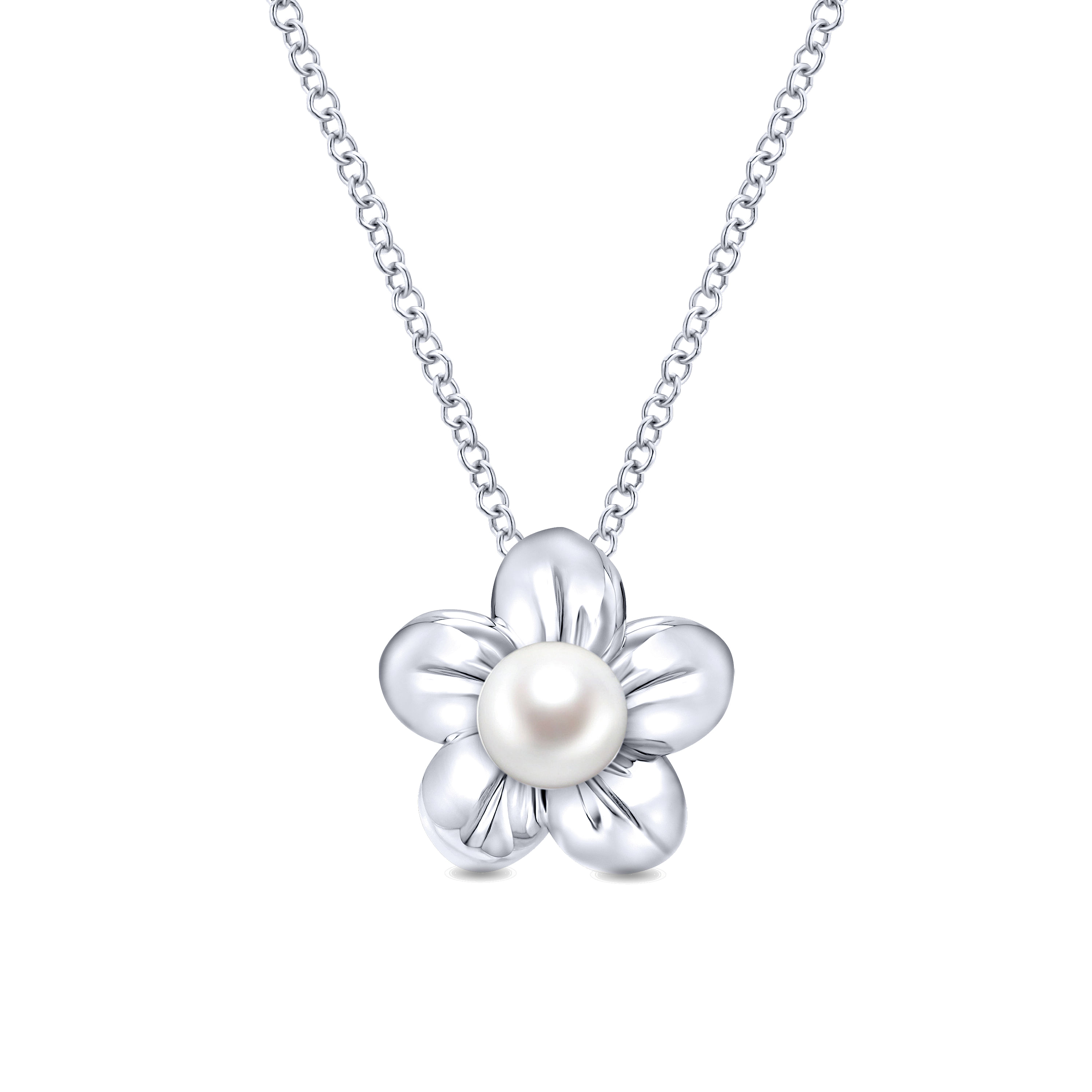 18 inch 925 Sterling Silver Pearl Flower Pendant Necklace