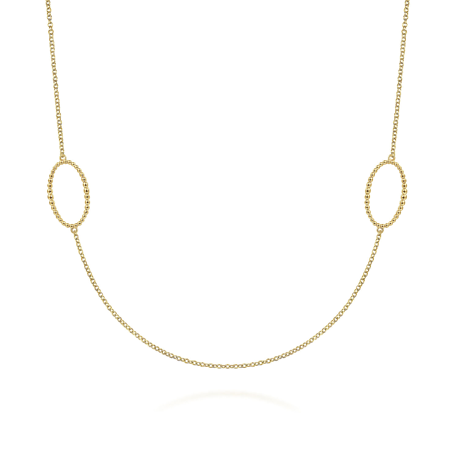28 inch 14K Yellow Gold Bujukan Beaded Oval Station Necklace