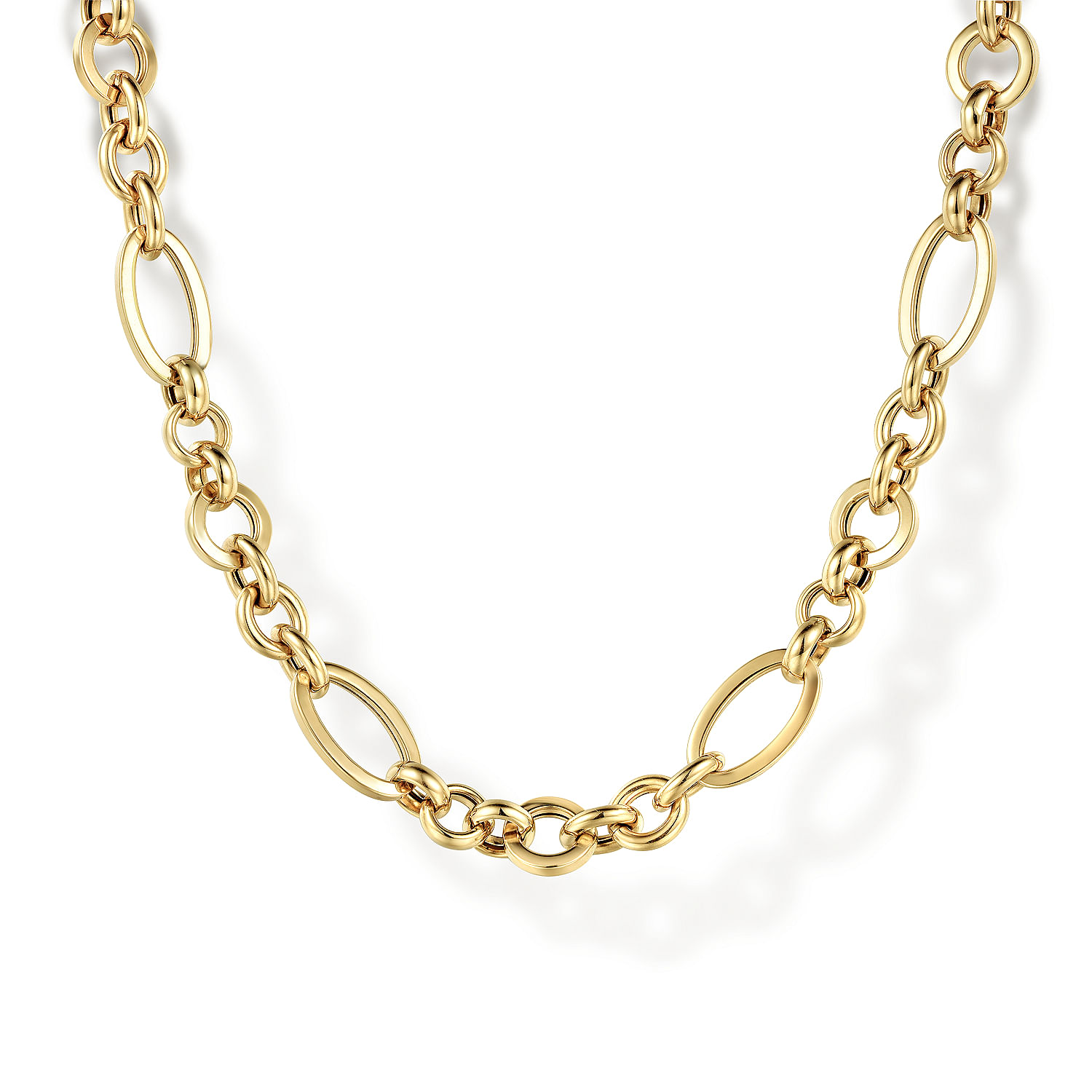 32 Inch 14K Yellow Gold Hollow Figaro Link Chain Necklace