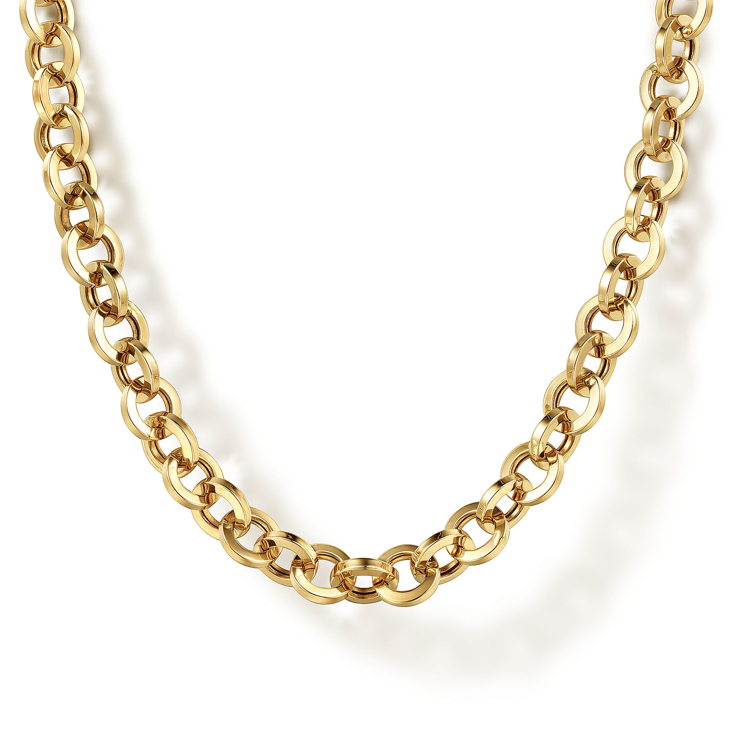32 Inch 14K Yellow Gold Hollow Link Chain Necklace