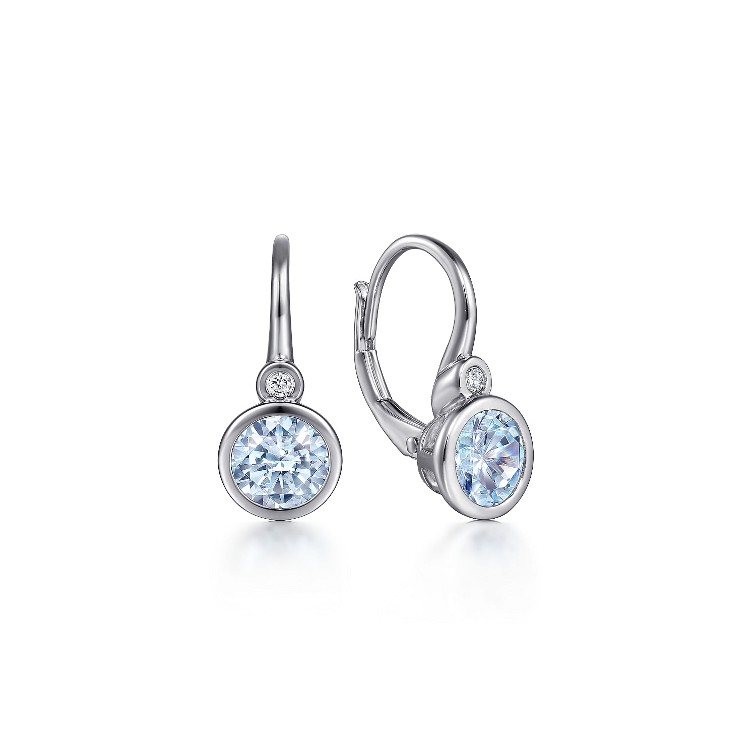 925 Sterling Silver Aquamarine and Diamond Leverback Earrings