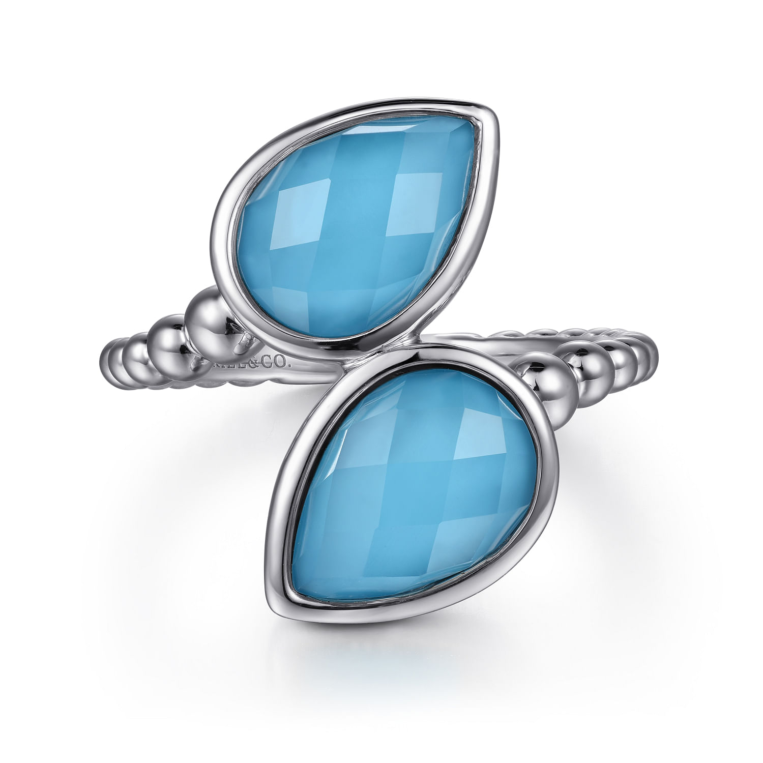925 Sterling Silver Rock Crystal and Turquoise Bypass Ring