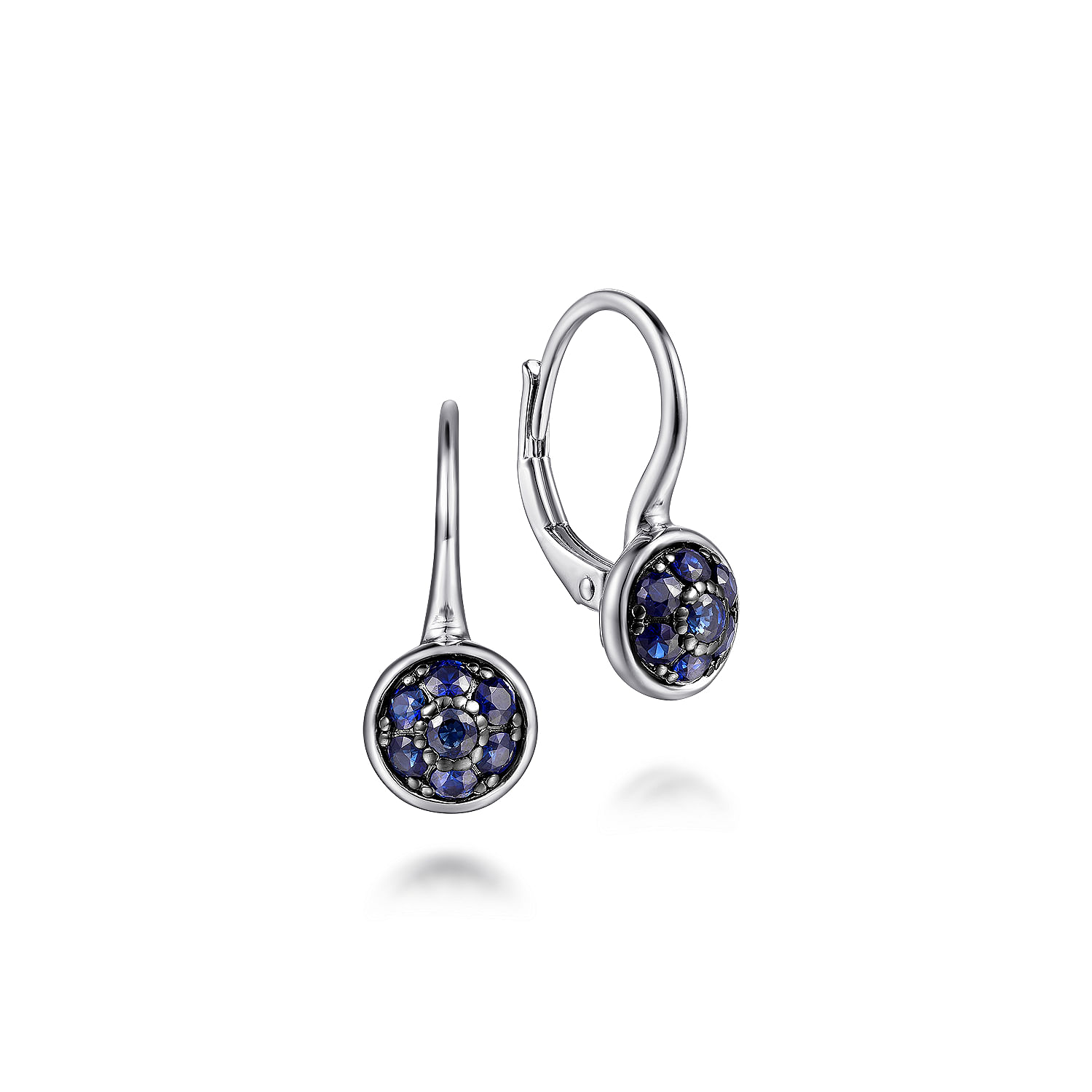 925 Sterling Silver Round  B Quality Blue Sapphire Cluster Leverback Earrings