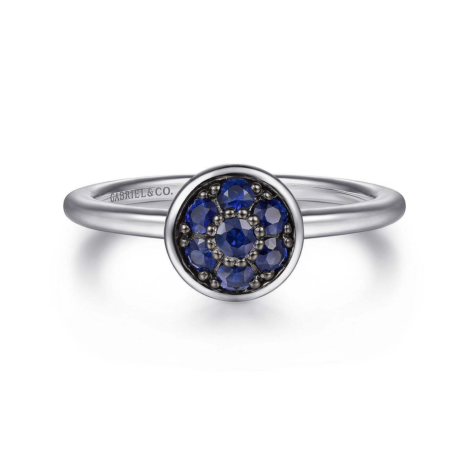 925 Sterling Silver Round  B Quality Blue Sapphire Cluster Ring