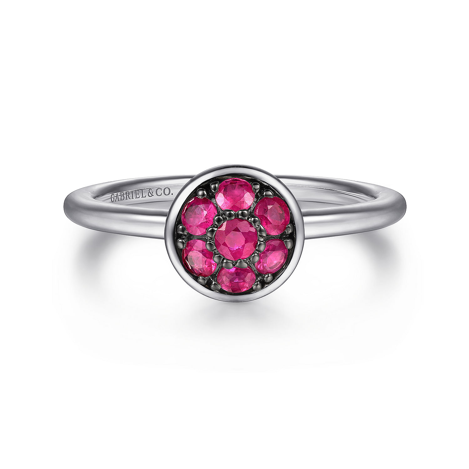 925 Sterling Silver Round B Quality Ruby Cluster Ring