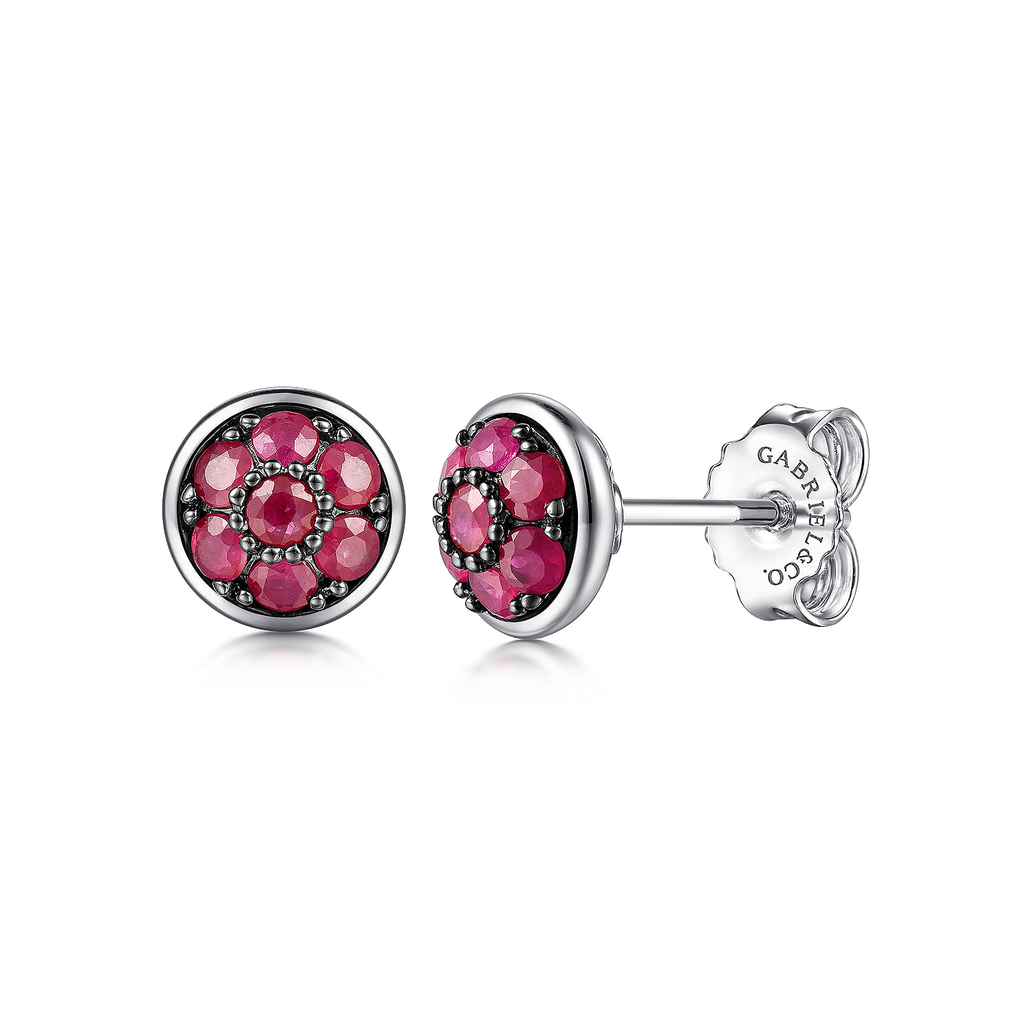 925 Sterling Silver Round B Quality Ruby Cluster Stud Earrings