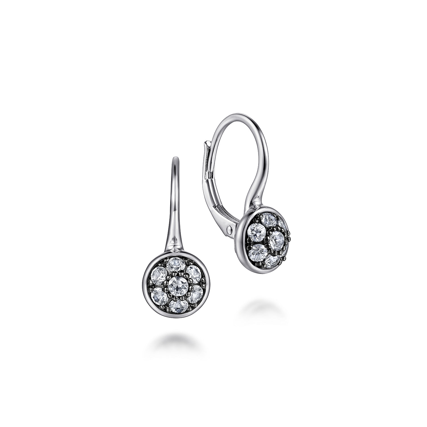 925 Sterling Silver Round White Sapphire Cluster Leverback Earrings
