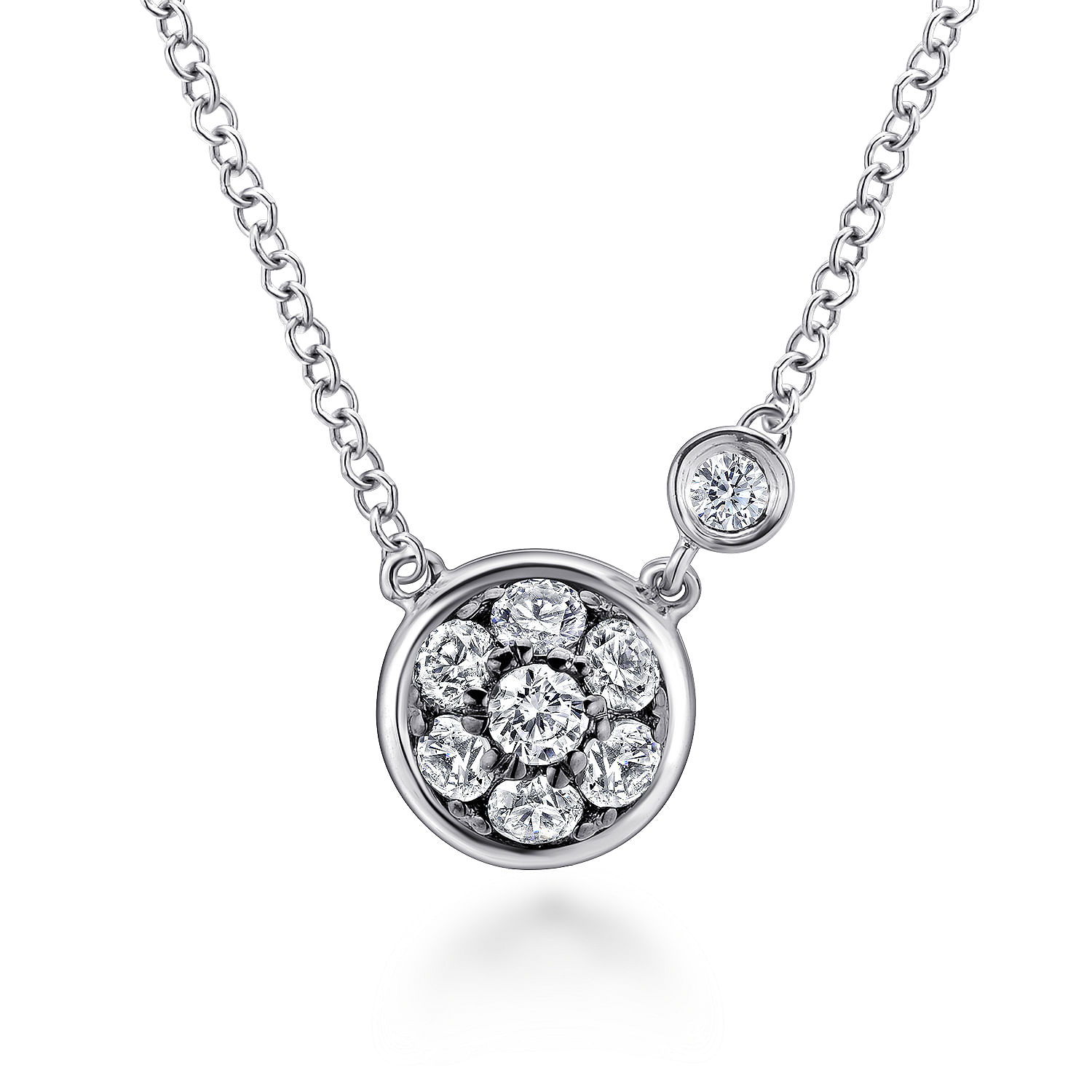 925 Sterling Silver Round White Sapphire Cluster Pendant Necklace with Side Bezel Diamond