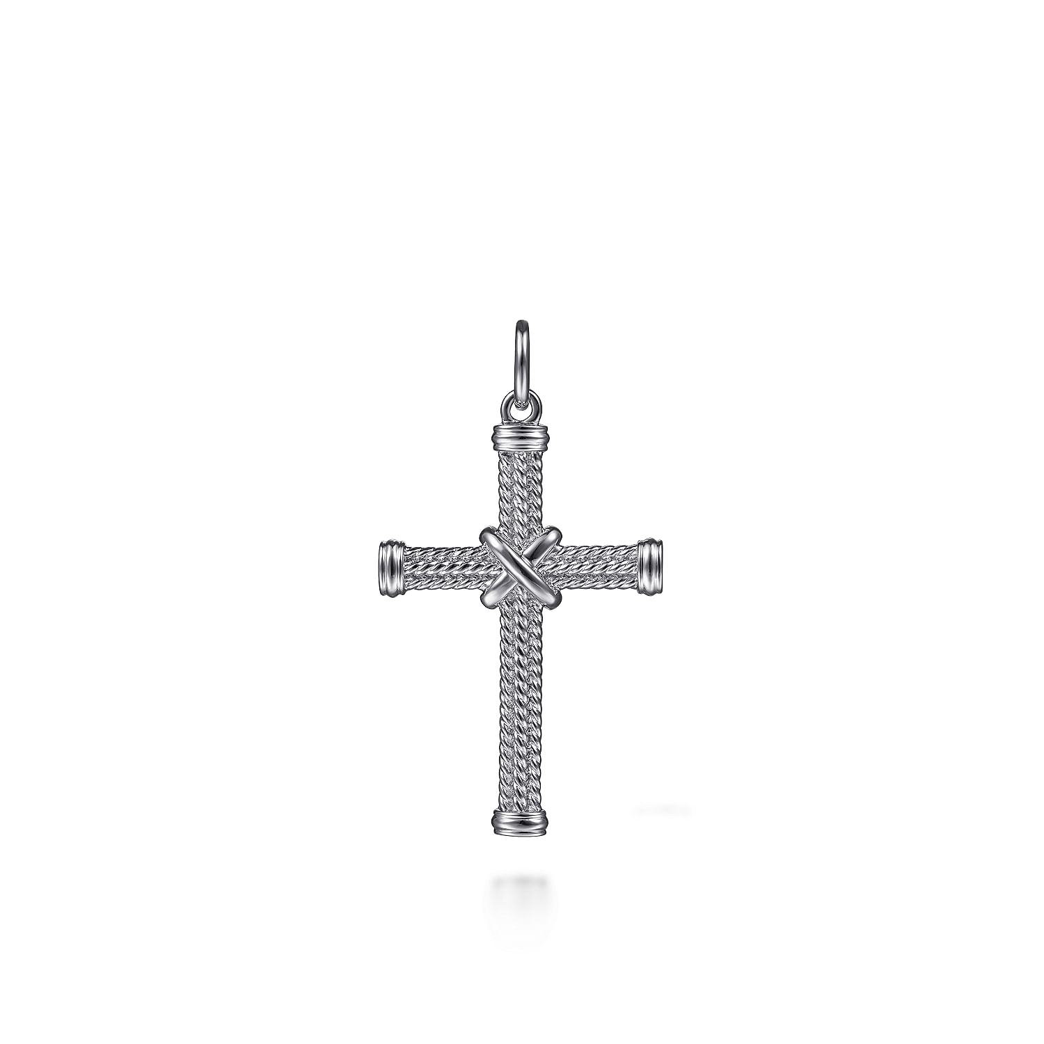 925 Sterling Silver Twisted Rope Cross Pendant with X Center