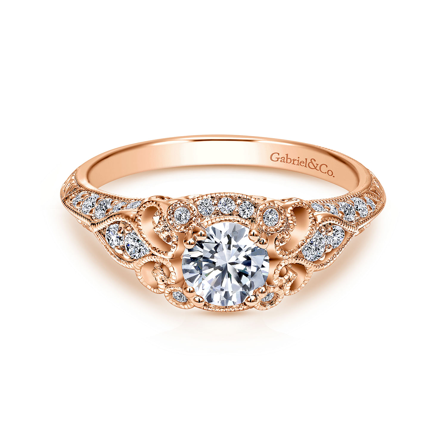 Abel - Unique 14K Rose Gold Vintage Inspired Diamond Halo Engagement Ring