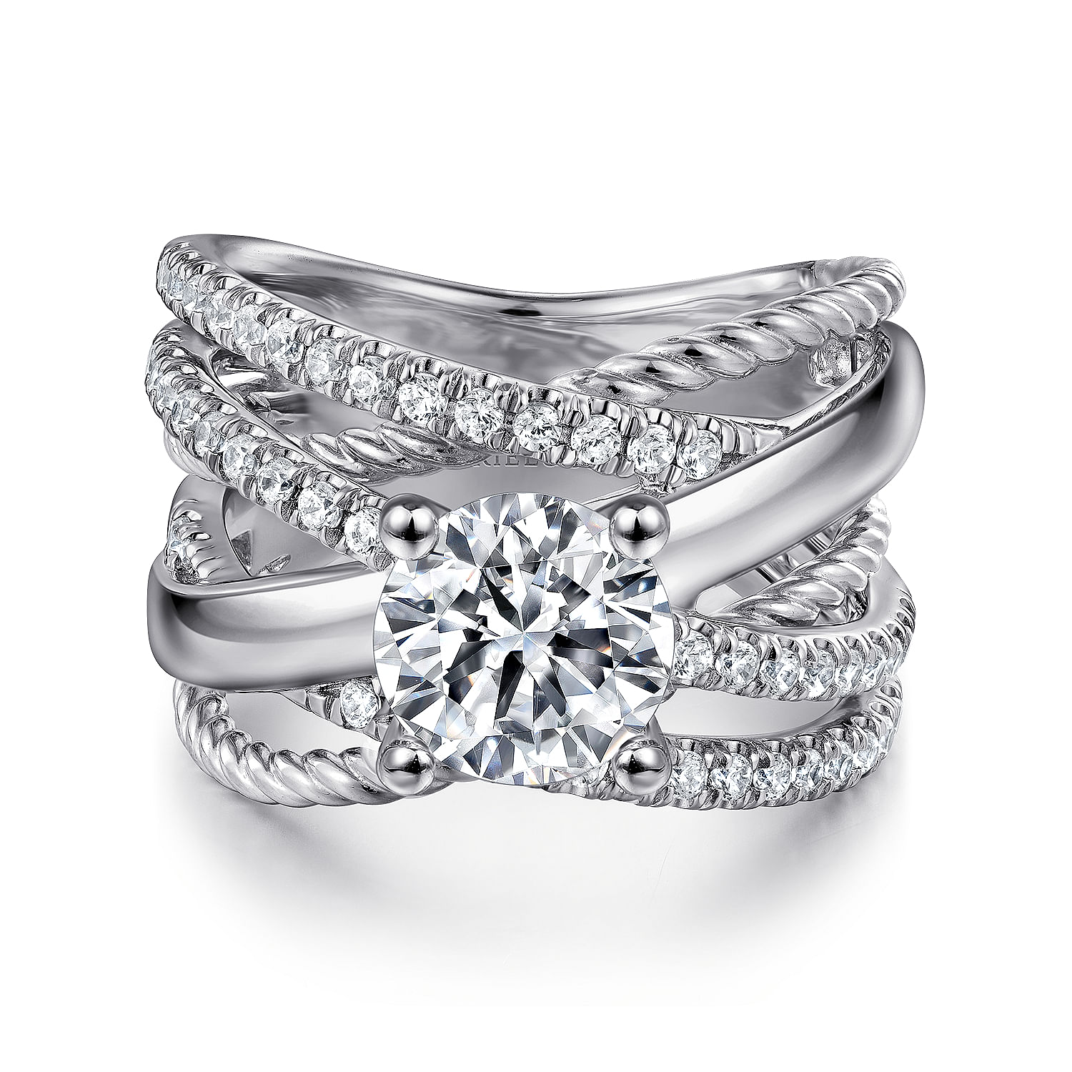Affection - 14K White Gold Free Form Round Diamond Engagement Ring