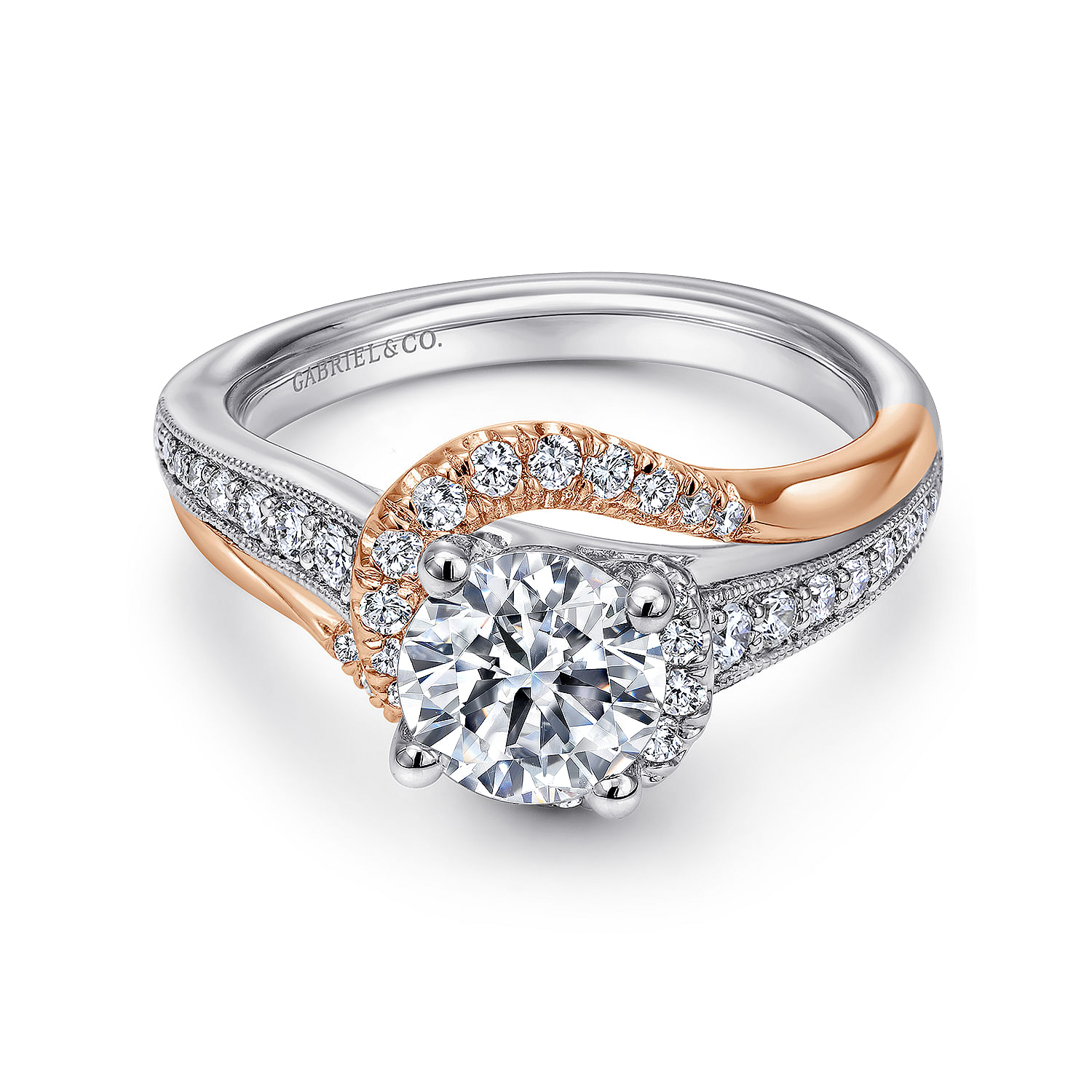 Agnola - 14K White-Rose Gold Round Diamond Bypass Engagement Ring