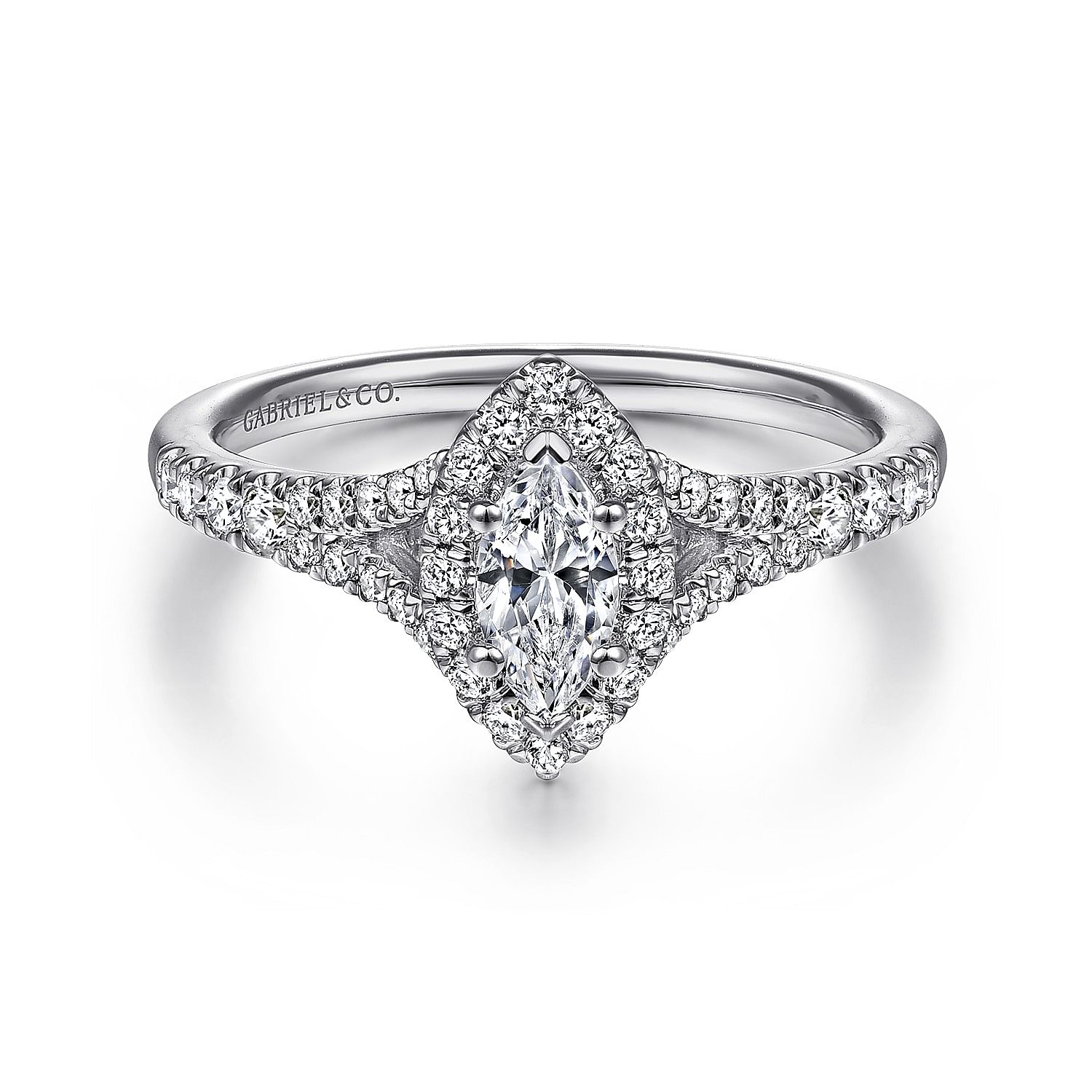 Akilah - 14K White Gold Marquise Halo Complete Diamond Engagement Ring