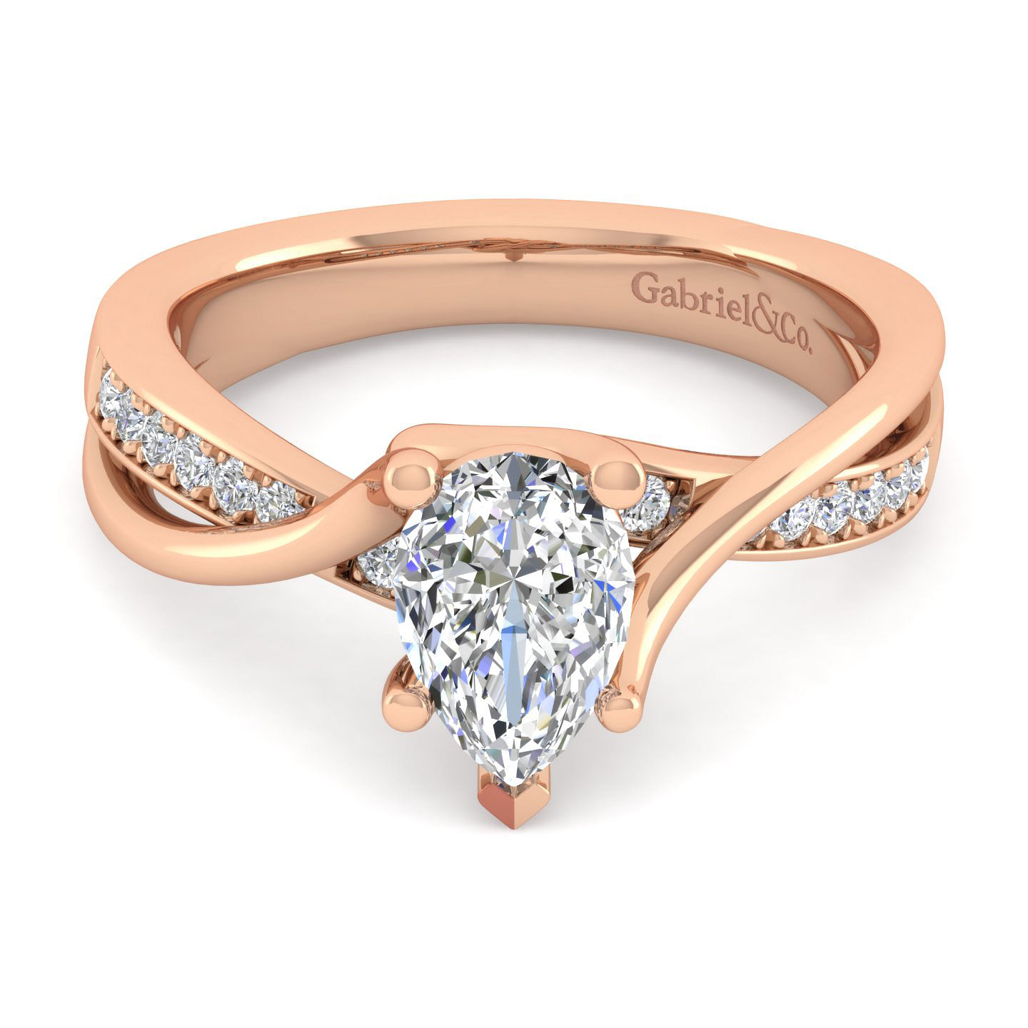 Aleesa - 14K Rose Gold Twisted Pear Shape Diamond Engagement Ring