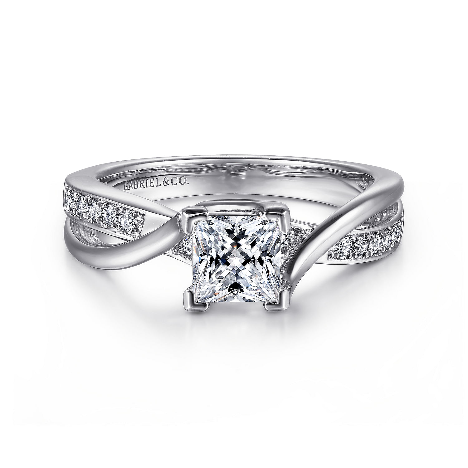 Aleesa - 14K White Gold Princess Cut Twisted Diamond Engagement Ring