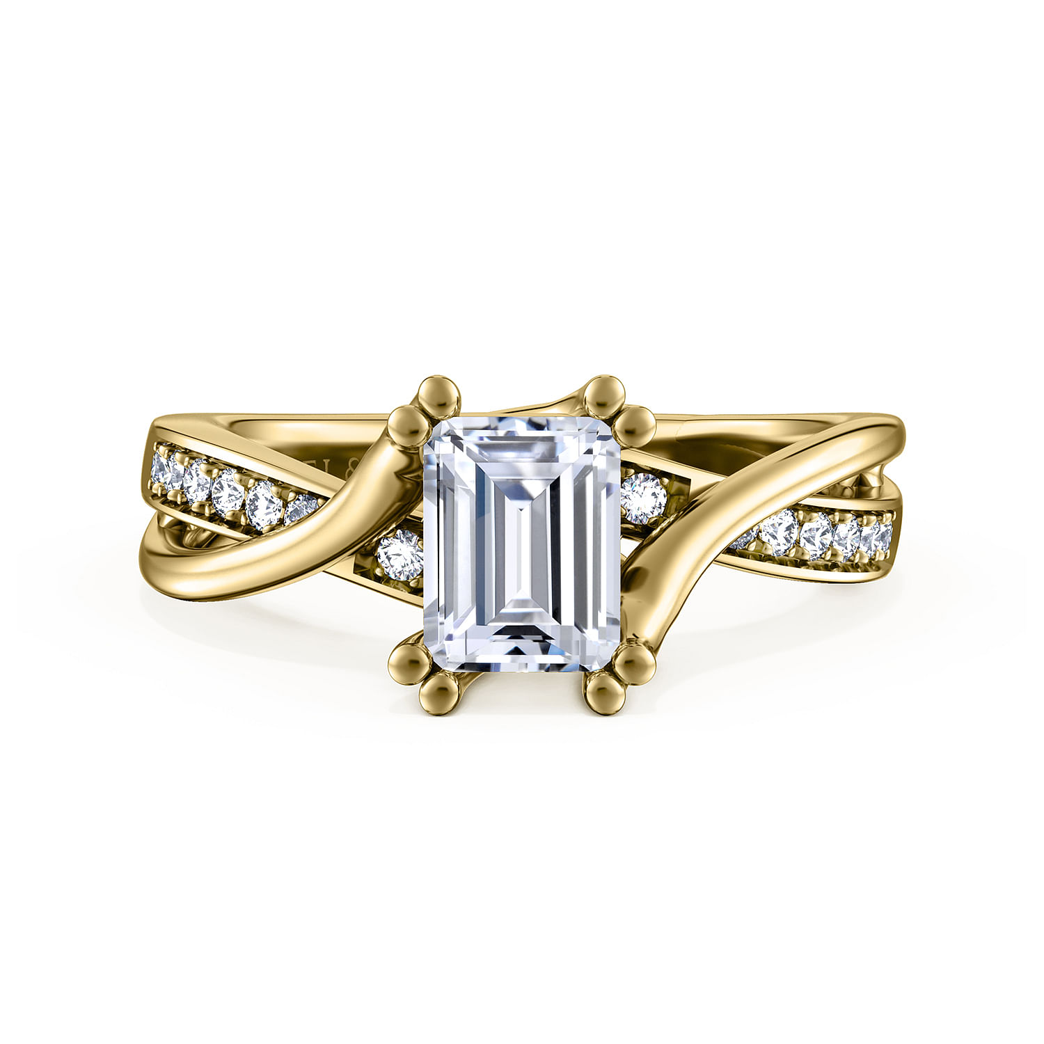 Aleesa - 14K Yellow Gold Twisted Emerald Cut Diamond Engagement Ring