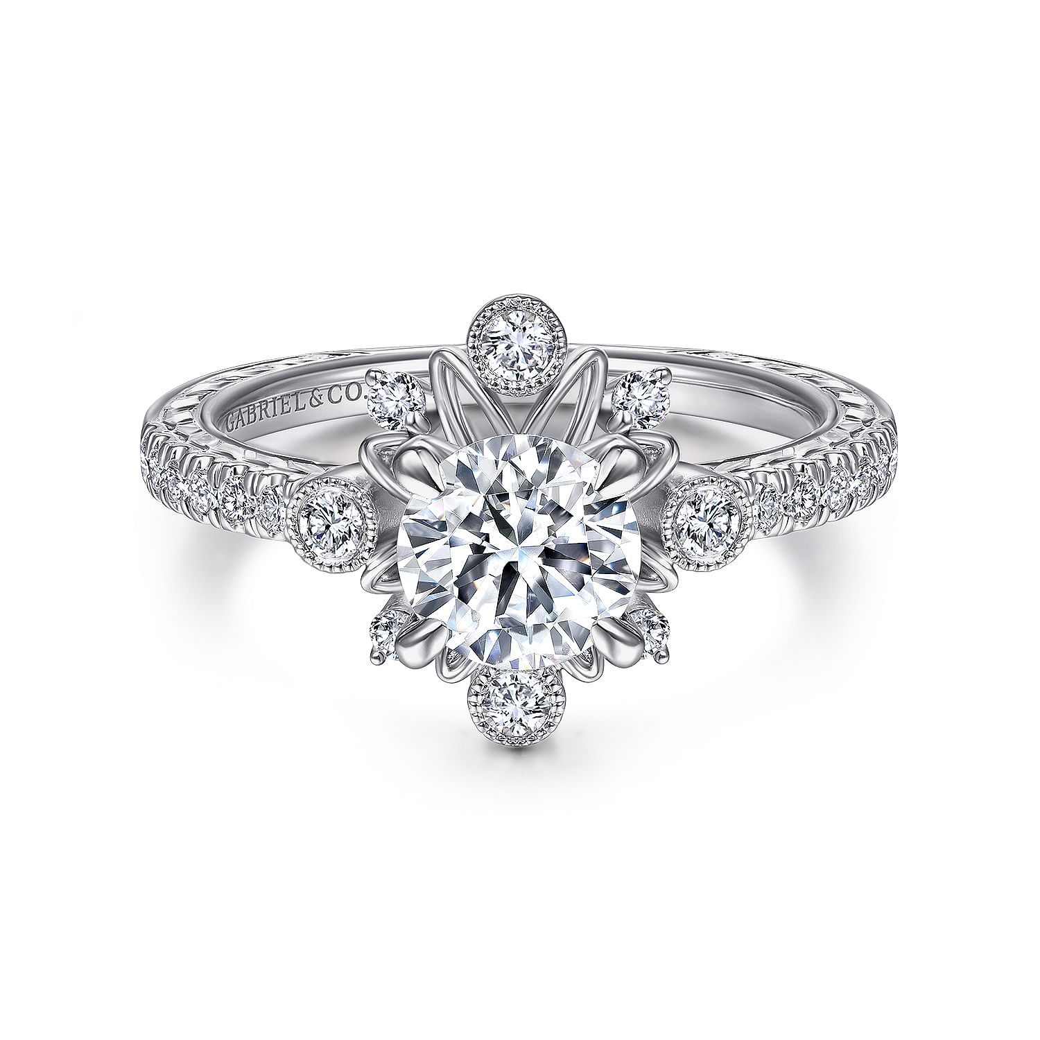 Alessia - Unique Platinum Vintage Inspired Halo Engagement Ring