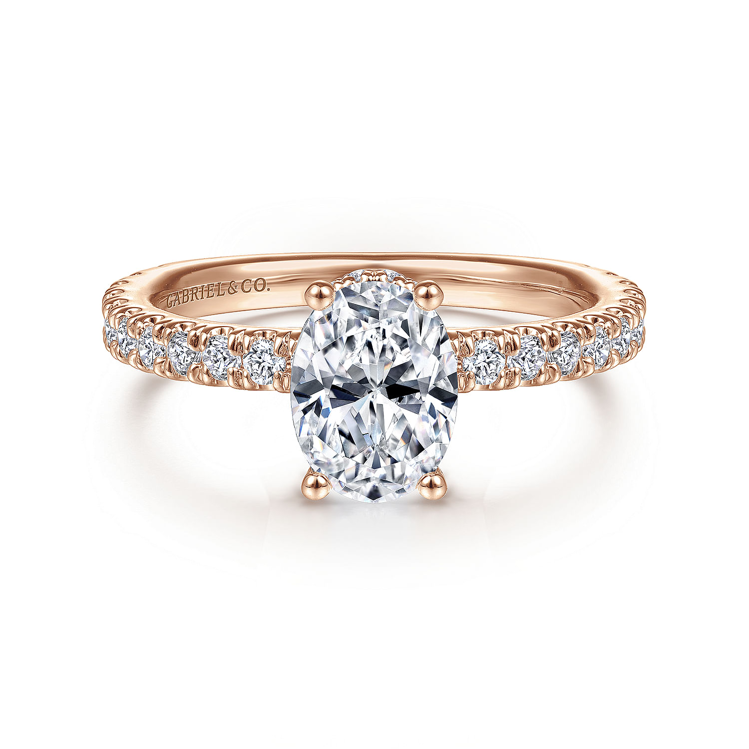 Alina - 14K Rose Gold Hidden Halo Oval Diamond Engagement Ring