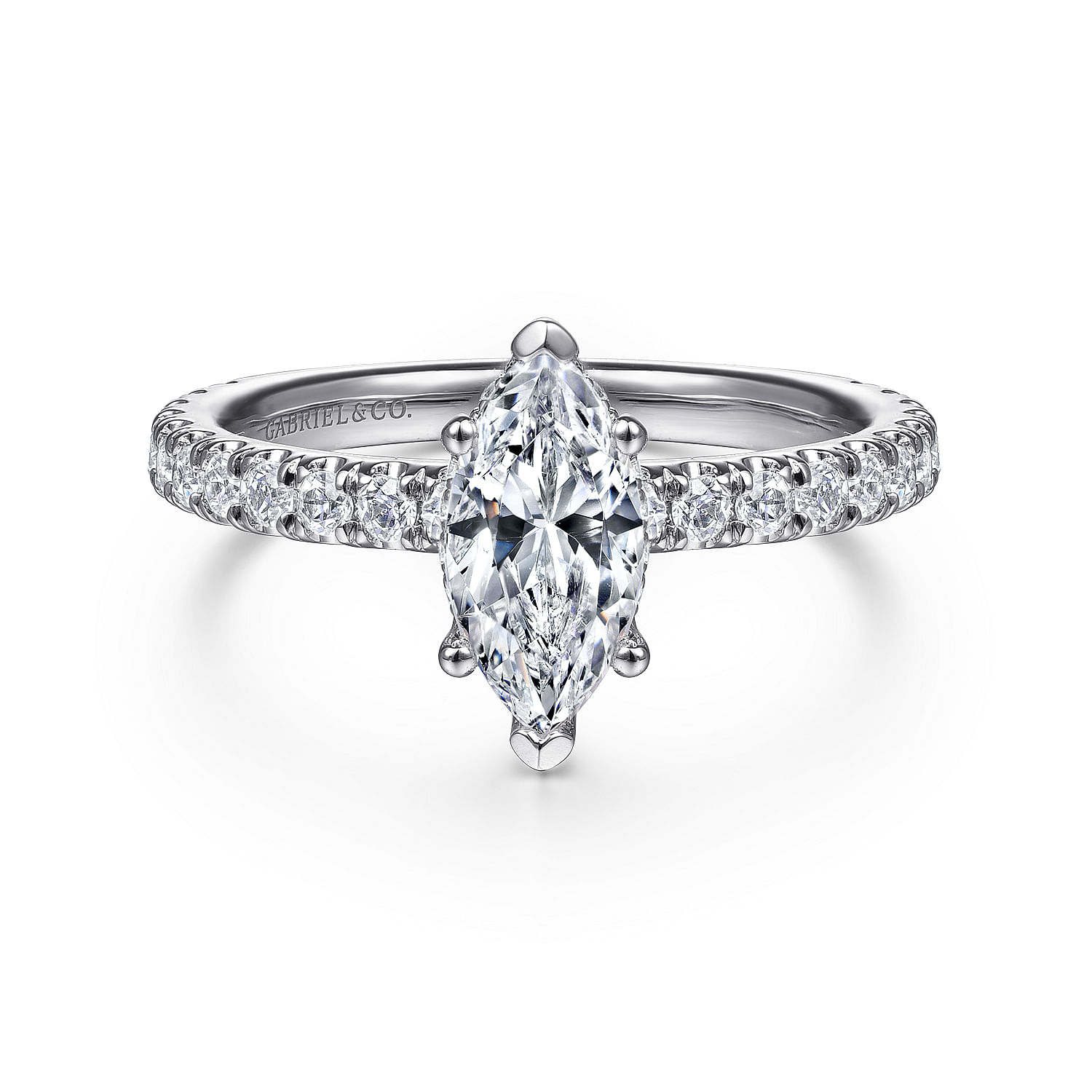 Alina - 14K White Gold Hidden Halo Marquise Shape Diamond Engagement Ring