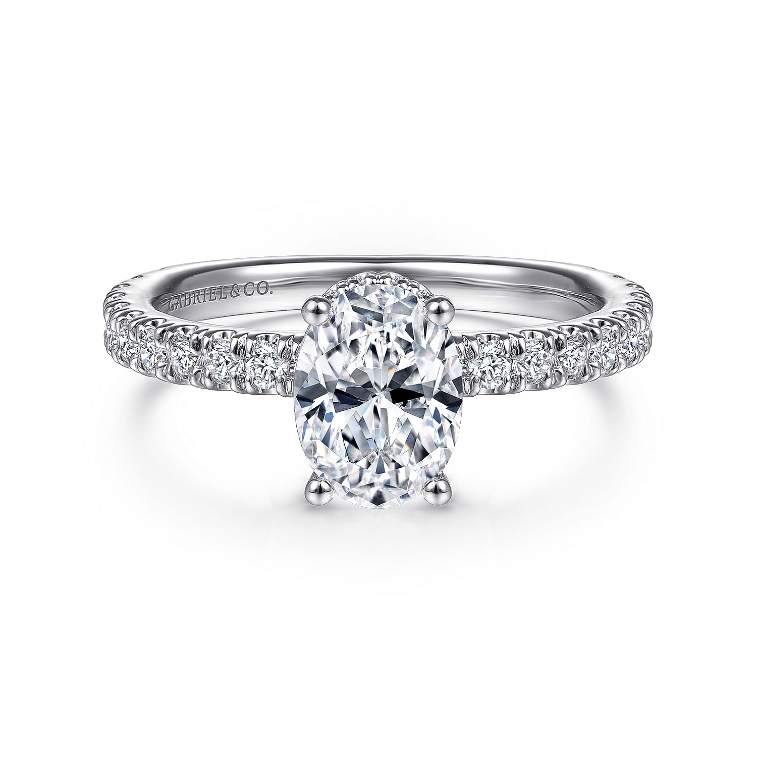 Alina - 14K White Gold Hidden Halo Oval Diamond Engagement Ring