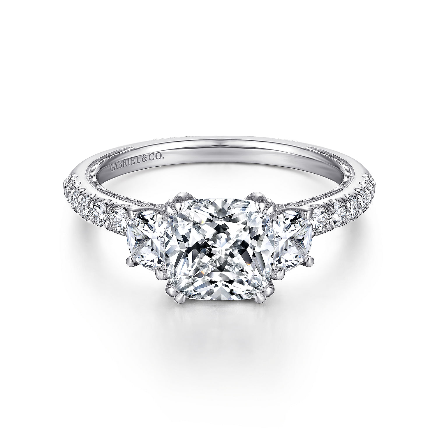 Aloise - Platinum Cushion Cut Three Stone Diamond Engagement Ring