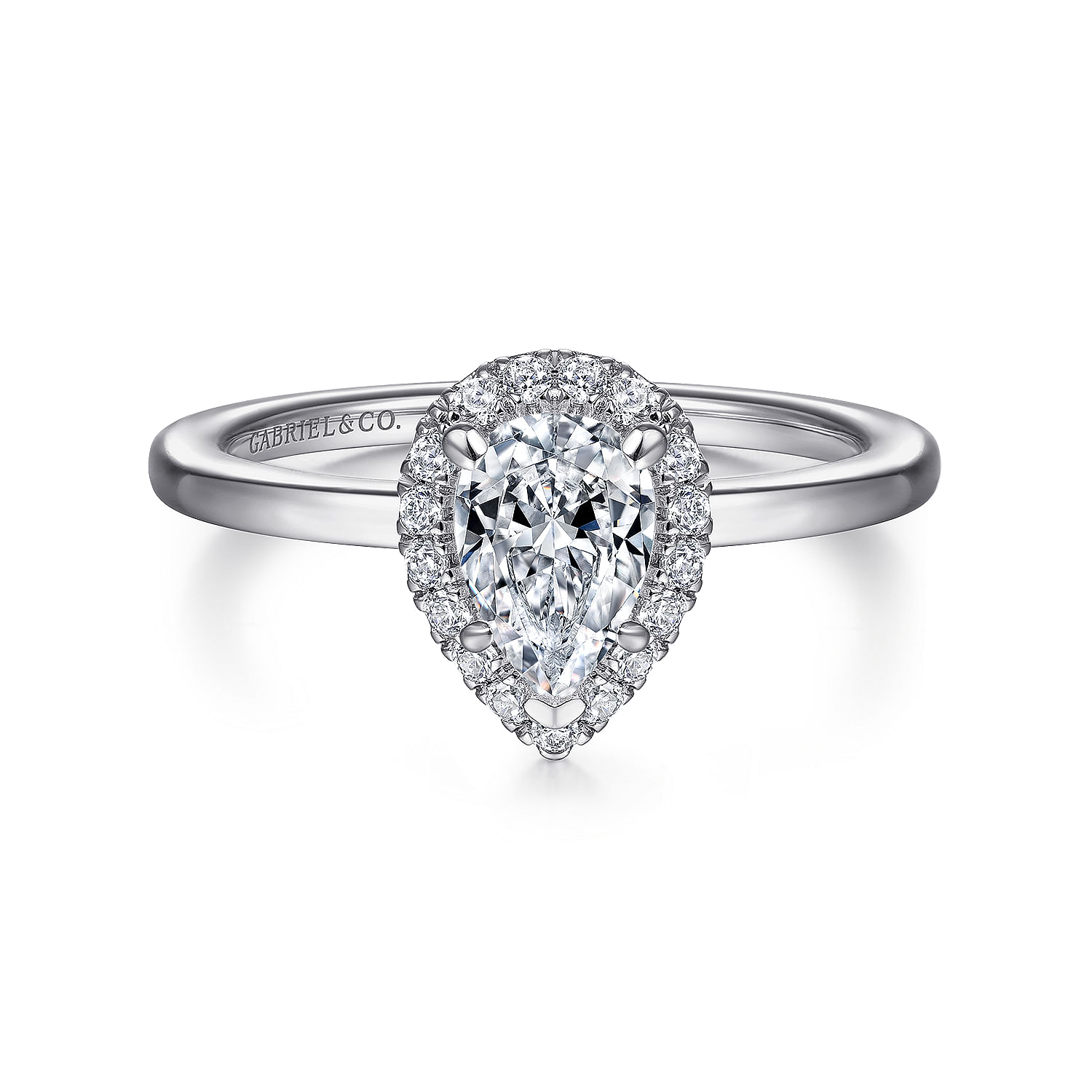 Amelia - 14K White Gold Pear Shape Halo Diamond Engagement Ring